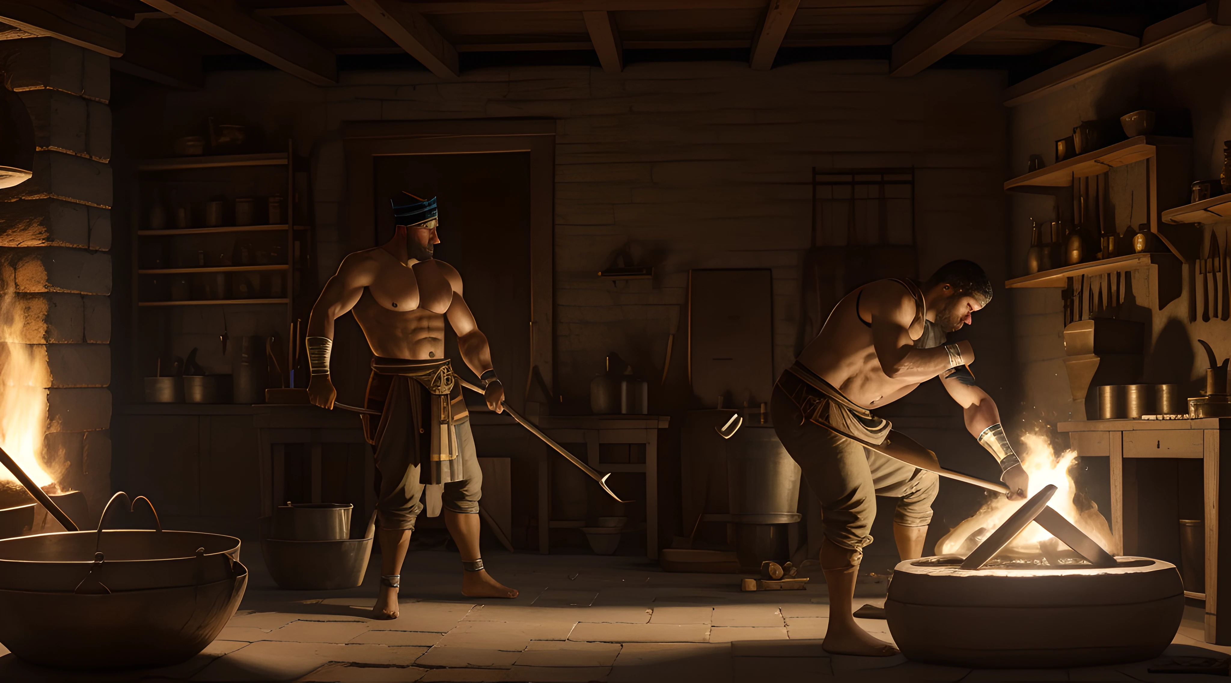 painting of a man working in a ancient Egyptian blacksmith, the ancient Egyptian blacksmith, ancient Egyptian blacksmith, working in the forge, ancient Egyptian blacksmith, inspired by Jacob Maris, body building Egyptian blacksmith, the god of the forge, inspired by Vladimir Makovsky, by Adolf Hölzel, in a Egyptian blacksmith, by Jacob Maris, adolf hiremy - hirschl, churning