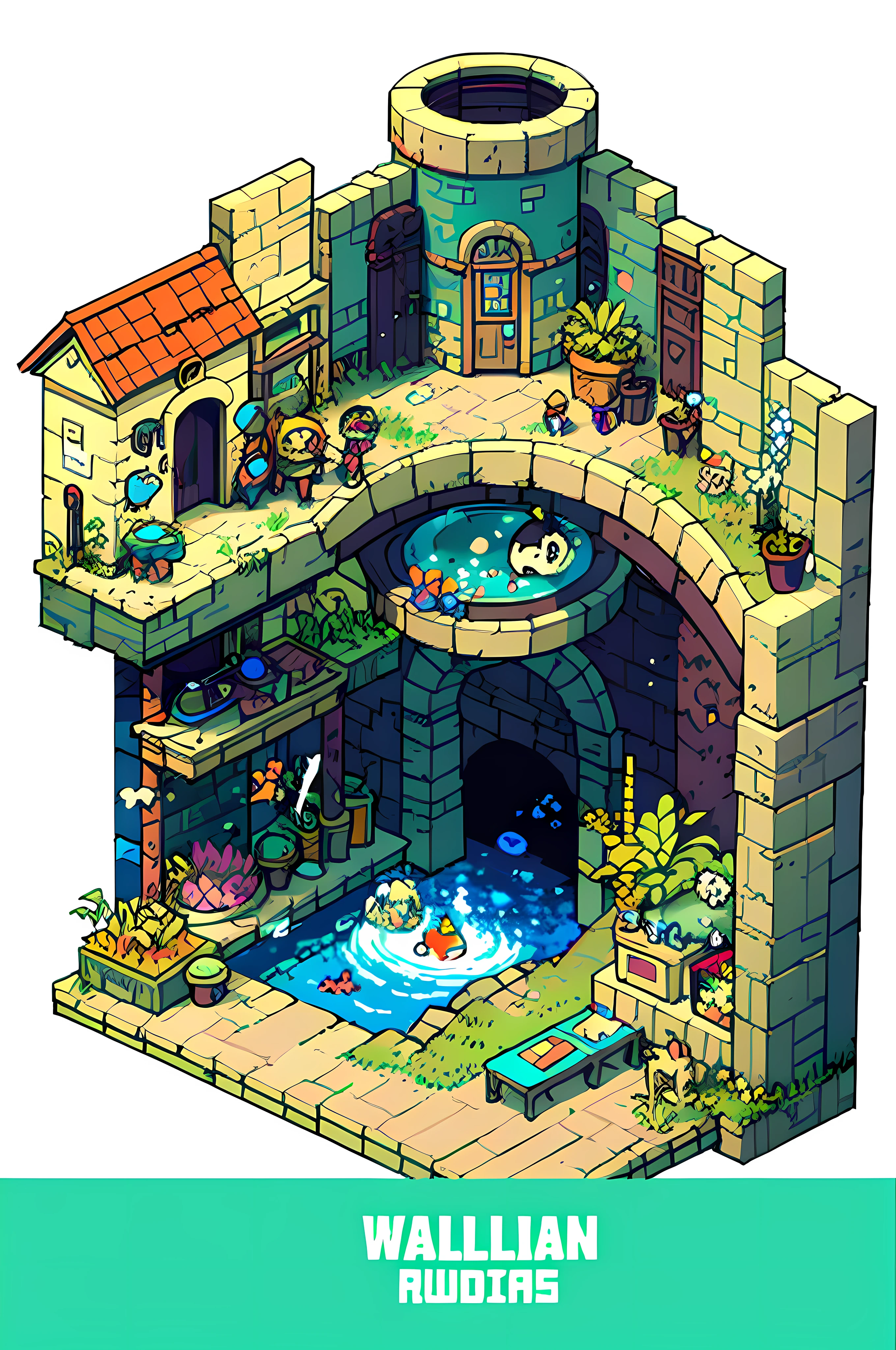 pixel, pixel art, poster fantasy world, tunnel Aquarium