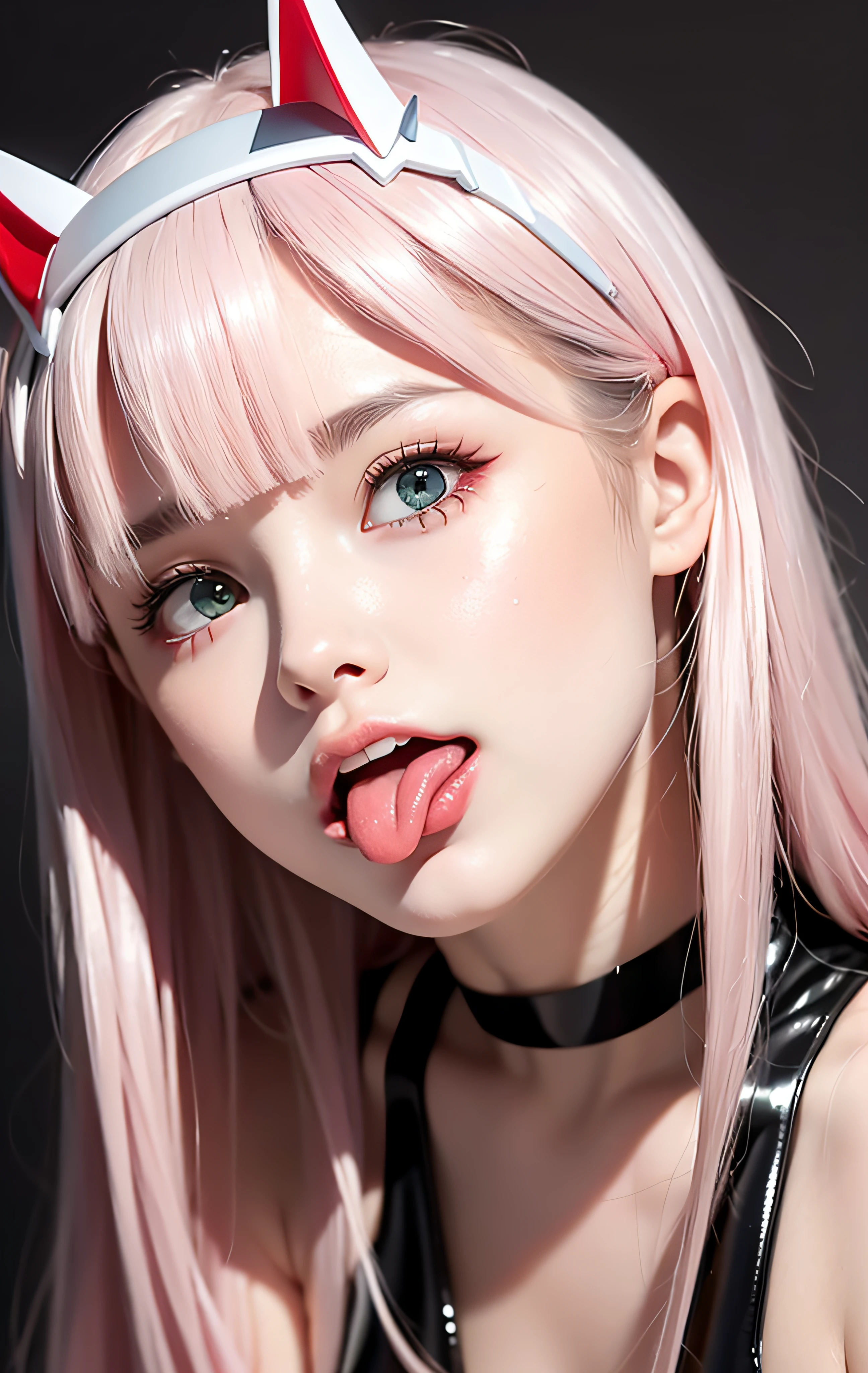 1girl, (sticking out her tongue out), (tongue), ultra high res, photorealistic, best quality, 8k resolution, masterpiece, cat ears, ((choker, latex, tight swimsuit)), tank top, ((close up face view)), (ahegao), kneeling, oh face, Open your mouth wide, Stick out your tongue to receive, One hand in your mouth, Ecstasy, (White liquid on your face), Face up, Shoot from above, (White liquid dripping from your mouth), Tongue sticking out, (White liquid accumulation on the tongue), ecstatic look, a large amount of white liquid in the mouth, white liquid on the chest, delicate fingertips, complicated fingertips, nsfw, eyes roll back, eyes up, zero two