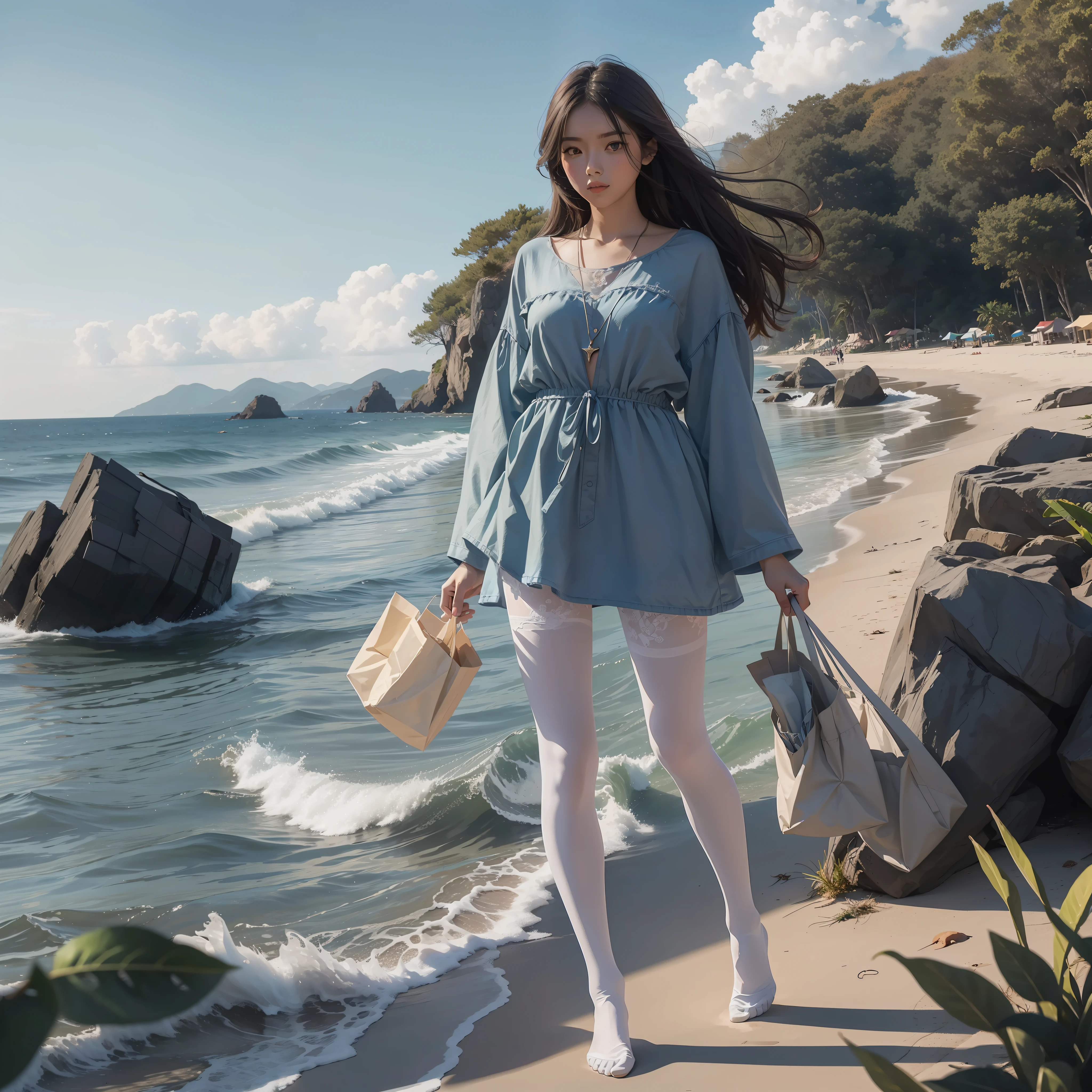 tmasterpiece，best qualtiy：1.4），Smooth movement，（2girls），（highest details），lacepantyhose，without wearing shoes，Whole body diagram，beachside，taking a walk，Lazy，playing water