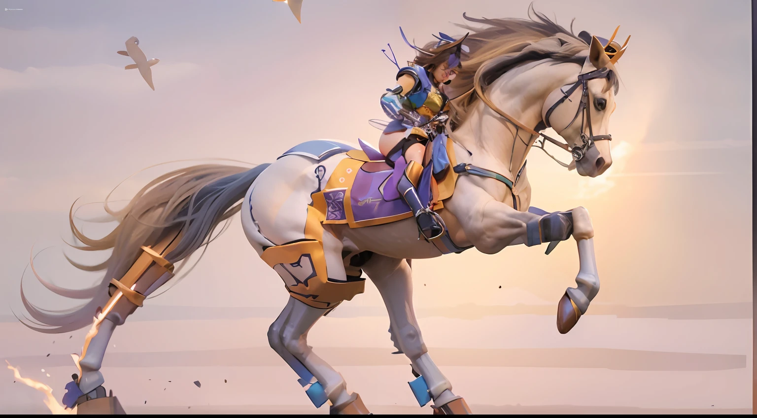 A female centaur,She is famous in the multiverse,She is both a female centaur, half human, half horse, half horse,It is also a female Yingzhao。She blends both images,The first is the head of a horse/neck/Shoulder these parts,After feminization,The upper body transforms into a beautiful female human,Female, half-centaur, half-human, half-horse, half-human,The second is the waist of the horse/hason/gluteal/Legs feminine,Female half-horse with beautiful woman's,Chimer,It's like a female human wearing a half-horse-like costume and making a seamless chimera,This chimerization is based on powerful futuristic technology。The ultra-wide-angle lens captures the image of her sleek and ethereal wings charging and leaping on the ionosphere。Her front half is distinctly feminine,Tall sexy body,Has K cup teardrop-shaped giant tit chest,It has a small man's waist butterfly spanning long legs,The half-horse part of the hind body,Embedded interface in the front half of the body hip position。The horse-shaped, half-horse torso form of her back body is completely female and humanized。A sexy bent dog-style shaped ribcage embedded in the lower back position of the beautiful woman's body from the upper end of the sternum/lower back/Ventral transverse。Then there are the sexy beauty's upright hips,Her entire body has been completely feminized,Including the half-horse part。Mechanized armor covers the legs with knee-shaped anti-joints and feet,And these parts are highly anthropomorphic,This makes her legs graceful and slender,Her four horse legs exploded in length proportions and was slender and toned,Under the legs are skinny white feet dressed in Skyscraper Heels,Use Midjourney's advanced stroke tools and color palettes, as well as texture packs, model packs, and texture tools,Concentration,Femaleize all parts of her original equine physiologic appearance,And give these parts an ergonomic appearance,Fine treatment of the thoracic and abdominal cavity of the posterior body,As well as hips and