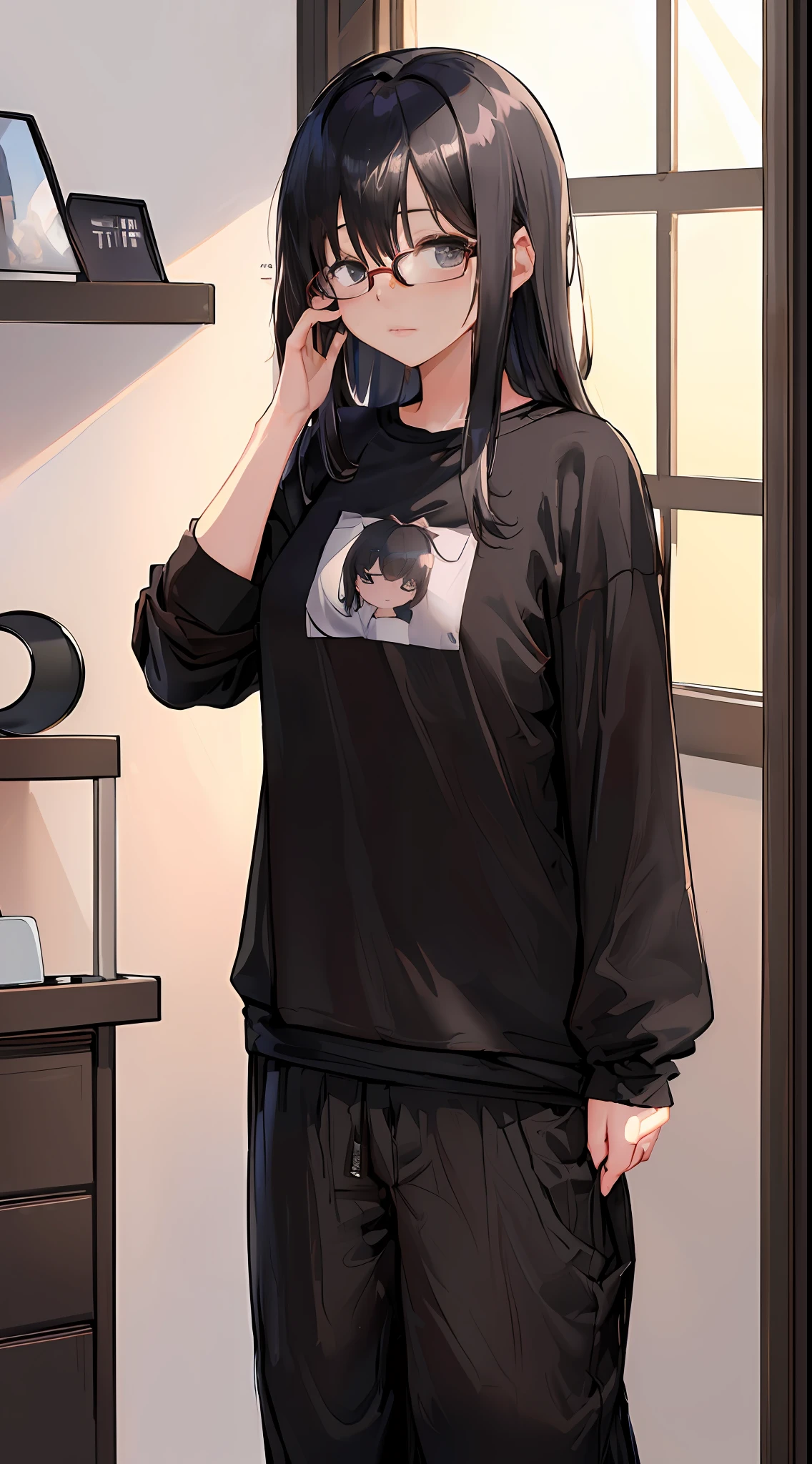 Thick round glasses、sleepy eyes