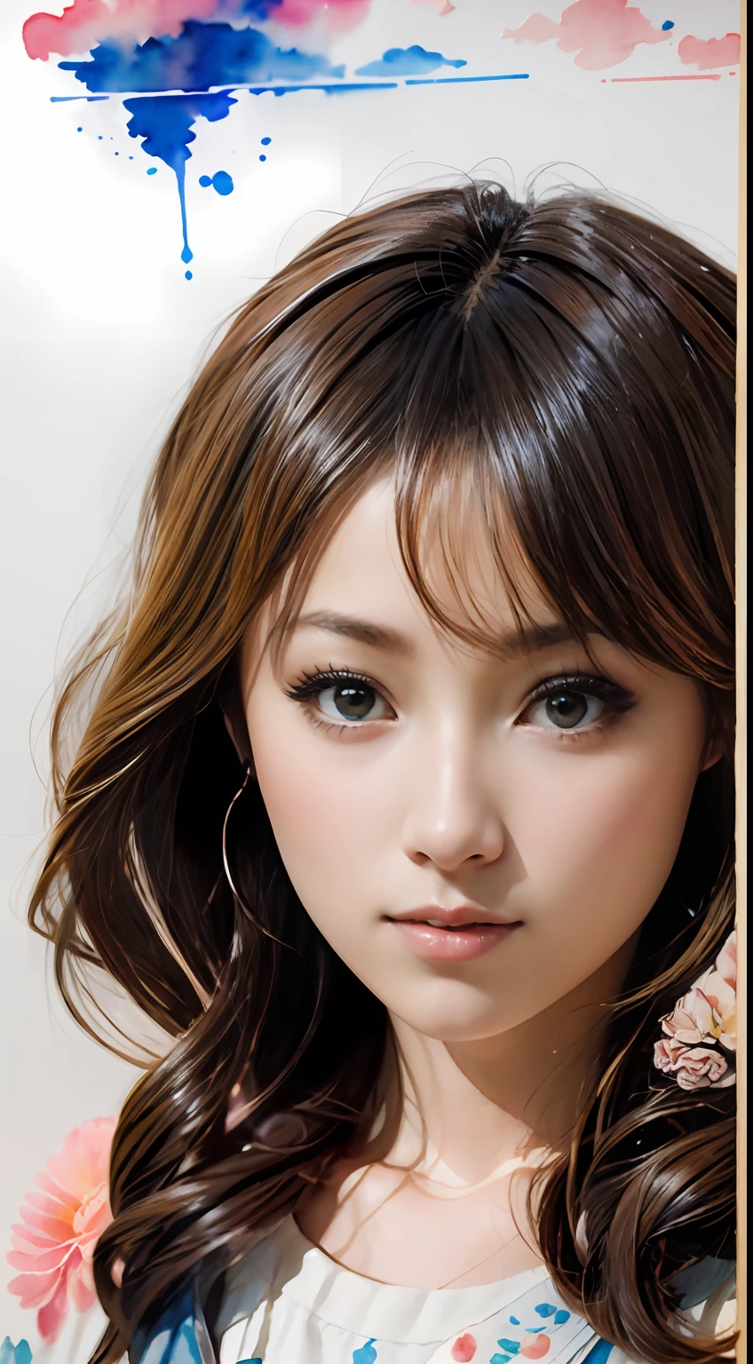 Twenty year old girl、Silhouette Touch、watercolor paiting、A detailed face、