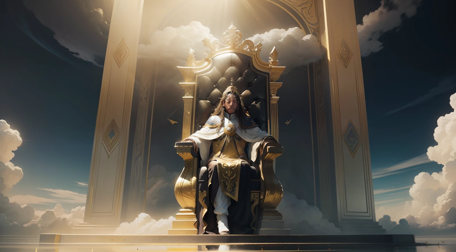 The throne of God hovering over the clouds in the sky, trono dourado. trono vazio