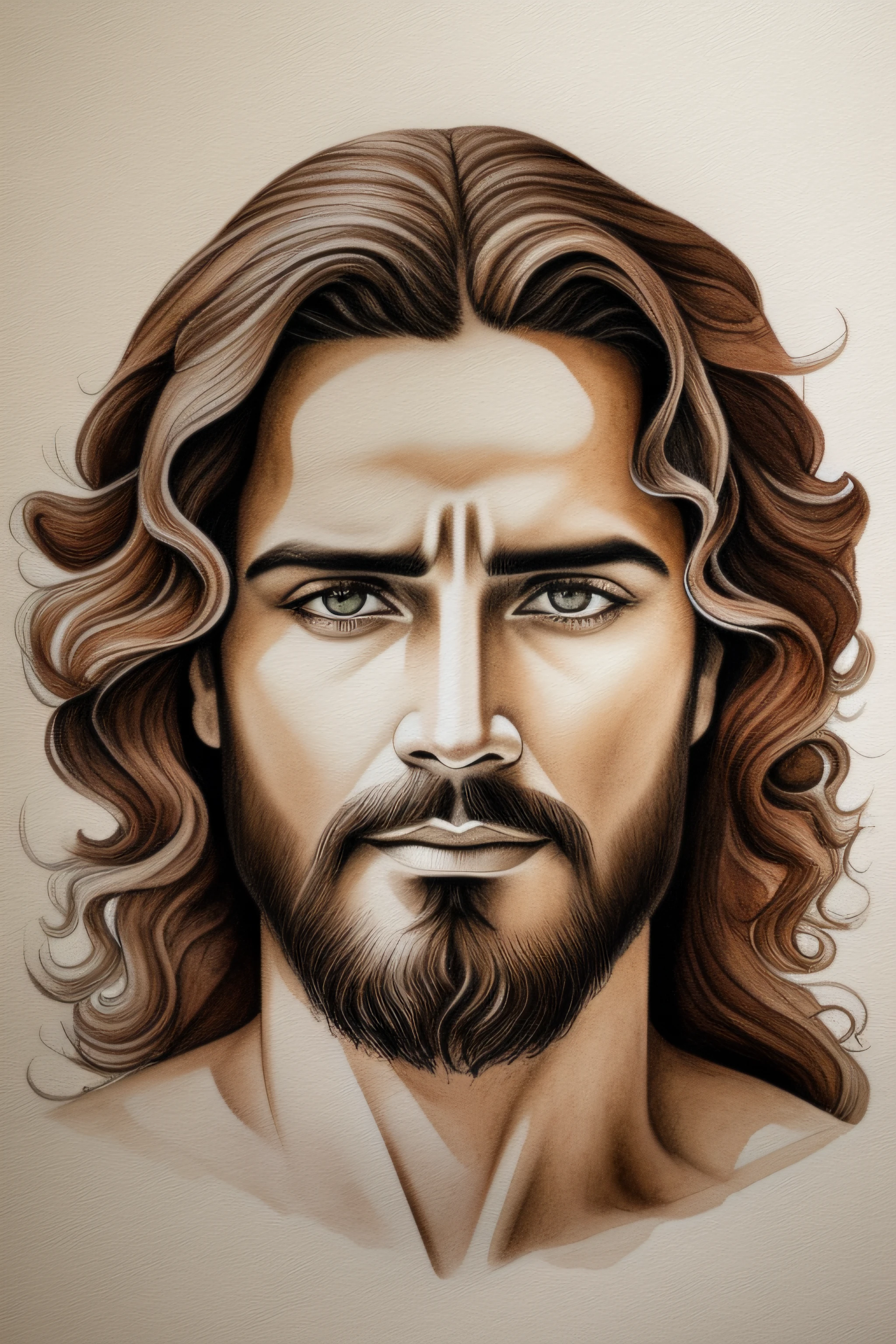 Jesus Christ, Aquarela, monocromatic, shades of brown, Centrado, centro da imagem, fundo branco, tela branca, criativo, arte da camiseta, desenho vetorial.