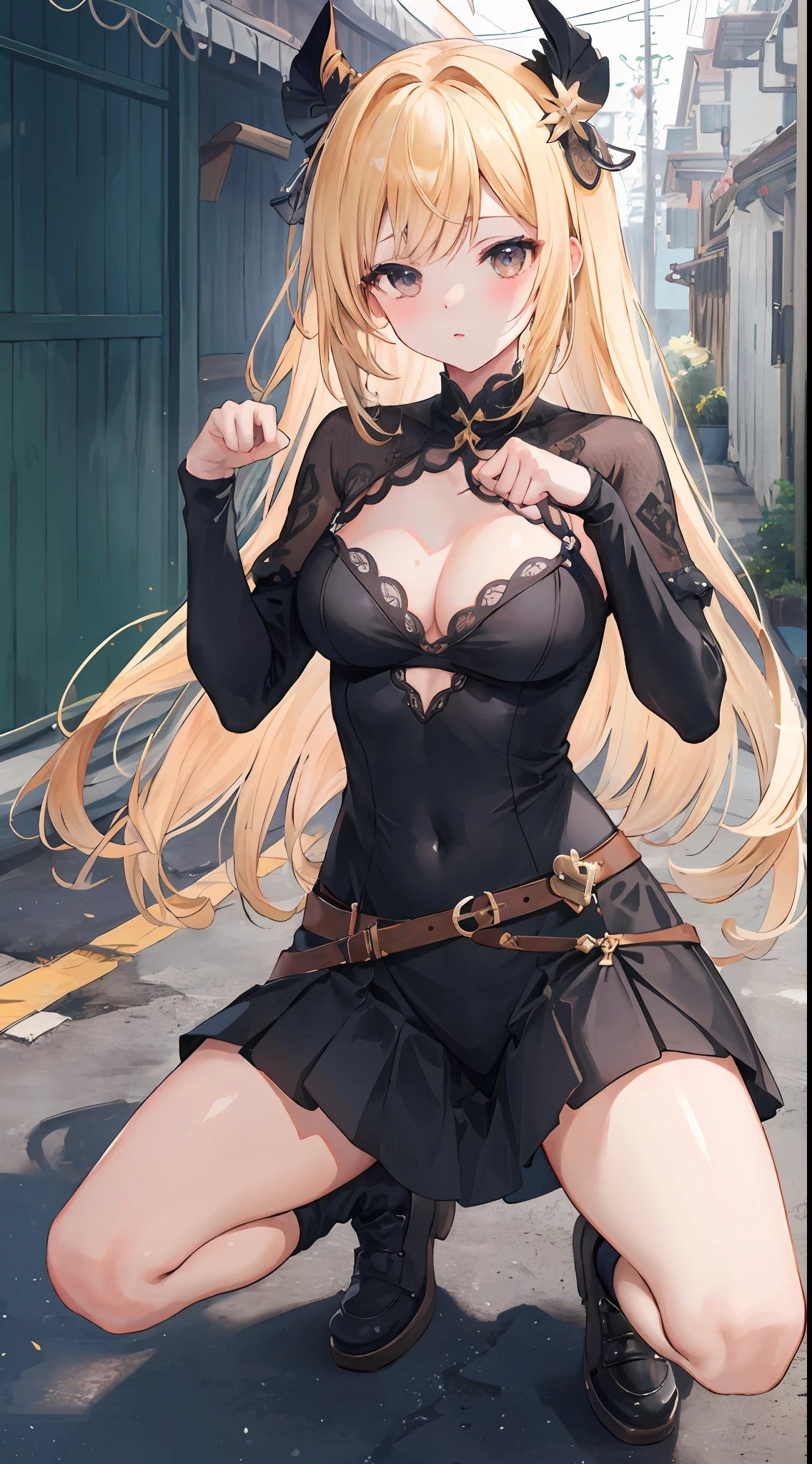 High detail, high quality, masterpiece, extremely detailed CG Unity 8k wallpaper, (medium breasts)), impatient pet pose, alley, legs spread