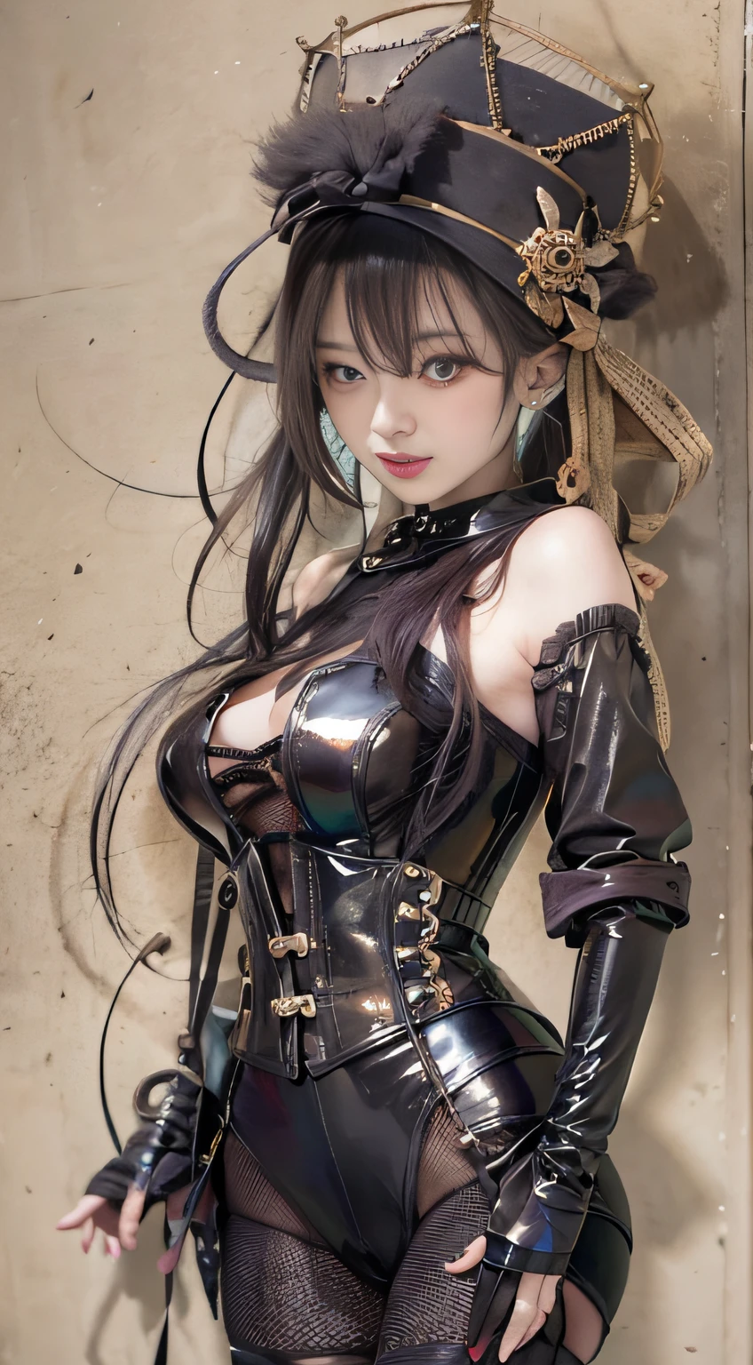 Woman in black catsuit posing in steampunk world, Leather corset, Wearing a black latex costume, captivating and enticing, corsets, wrapped in leather straps, very tight corset, very sexy costume, cruel korean goth girl, elegant corset, Wearing a latex costume, intricate wet latex suspenders, Latex, intricate latex set, Corset wearing, Sexy 21 year old cool Korean, Beautiful steampunk anime lady, a steampunk beautiful goddess, Jeizuo, magnifica, viewer, Realistis, Full body camera, on the lap, squatt, radical, tall, Forced real water, White Less Cloth Transparent Mini Shirt, White transparent thong, Low in the steampunk world, Very fine, Beautiful eyes with cosplay details, long eyelashes, Beautiful double eyelids, Eyeshadow is very fine, Narrow eyes, Three white eyes, Dark Eye Makeup, evil smile, Beautiful, thin legs, Tie short hair back, Goofy face, Rolling eyes, Blushing, Mouth watering, Sticky tongue, Vaginal orchid, Vaginal discharge, Squirting, (((Very small breasts))), Grasp your breasts with both hands, Spread legs, sexual excitement, Sex Expressions, Bare skin