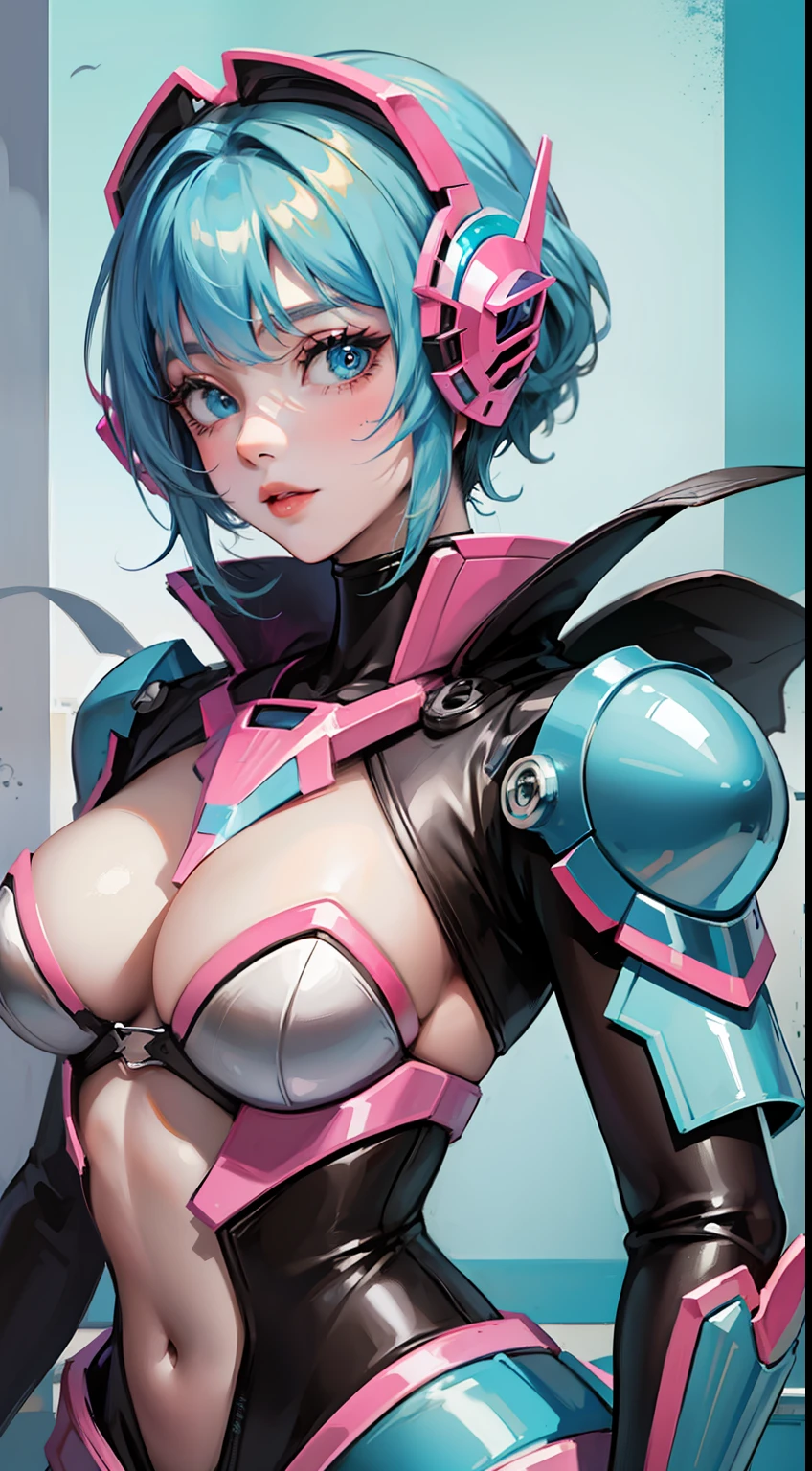 Adult woman, Short blue hair, Cyan eyes, Autobot's pink armor, Arci, Masterpiece, hiquality