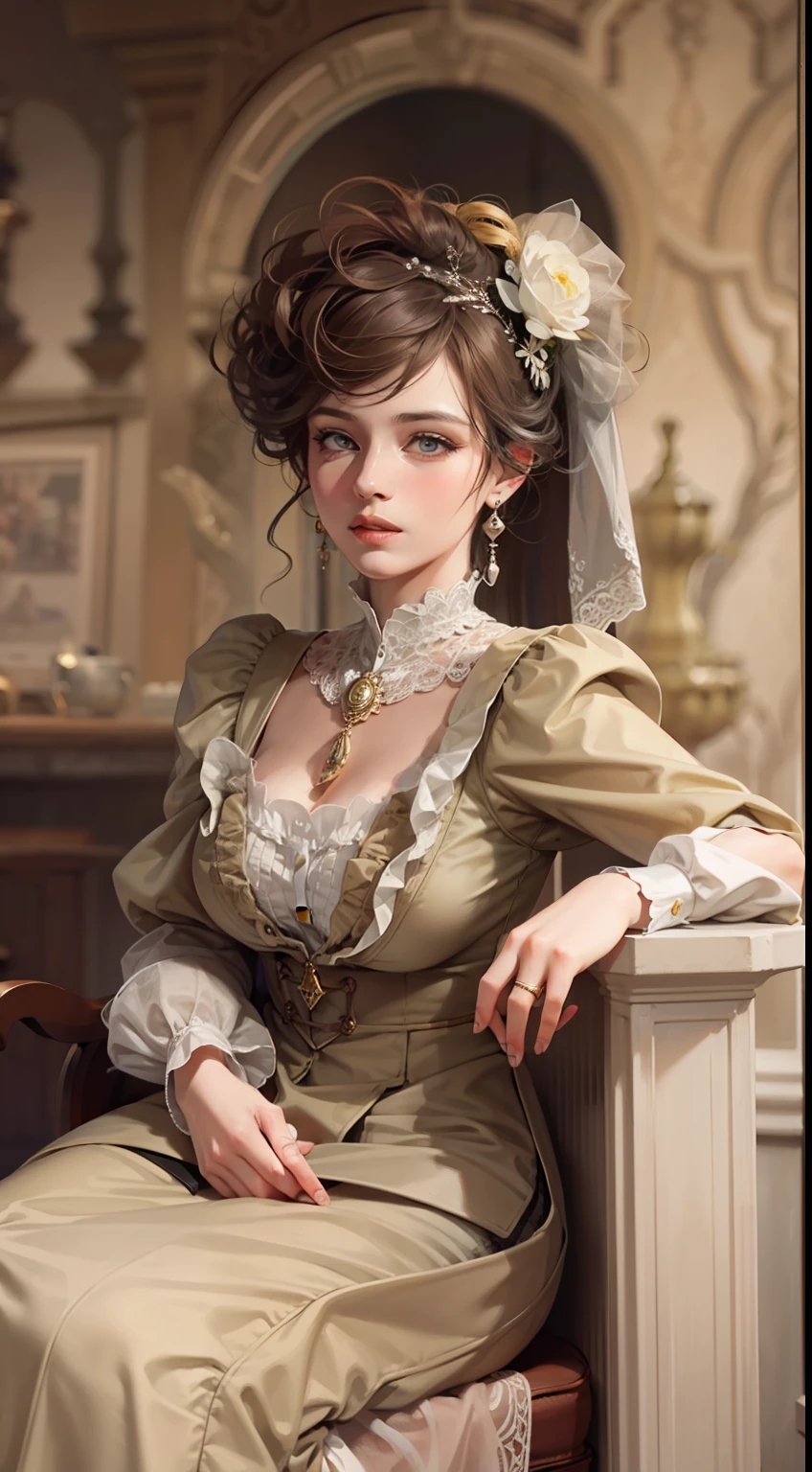 Beautiful woman in intricate Vintage Edwardian Outfit