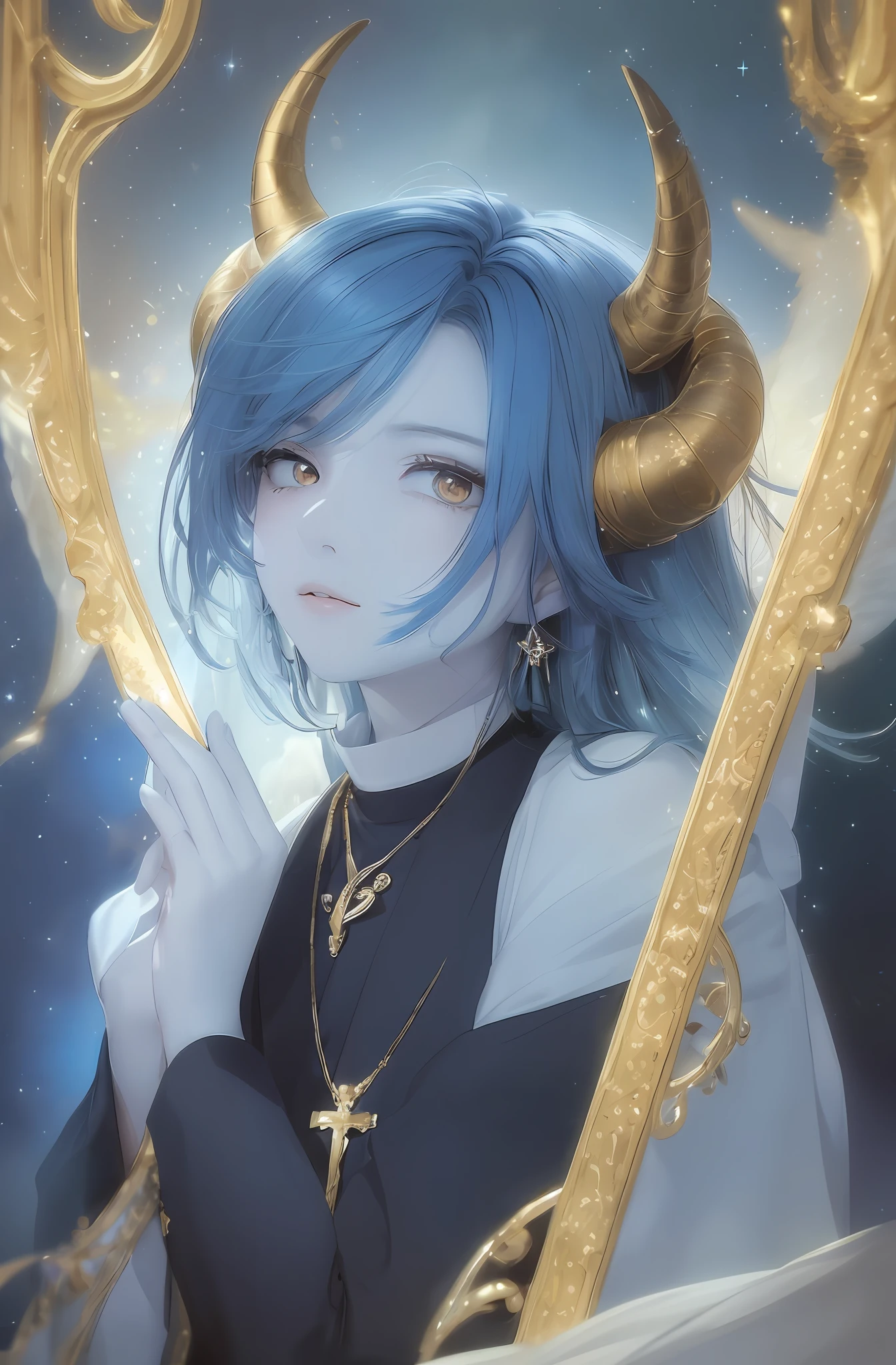 Born out of nowhere,Angelic companions who attracted worldwide attention,Has short sky-blue hair,Brilliant as a star,A fantastical atmosphere lingers around。She is dressed in a charming maid outfit,There are no hair ornaments on the head,It reveals a suspended and gentle charm。Her eyes shone bright gold,Like stars in the starry sky。