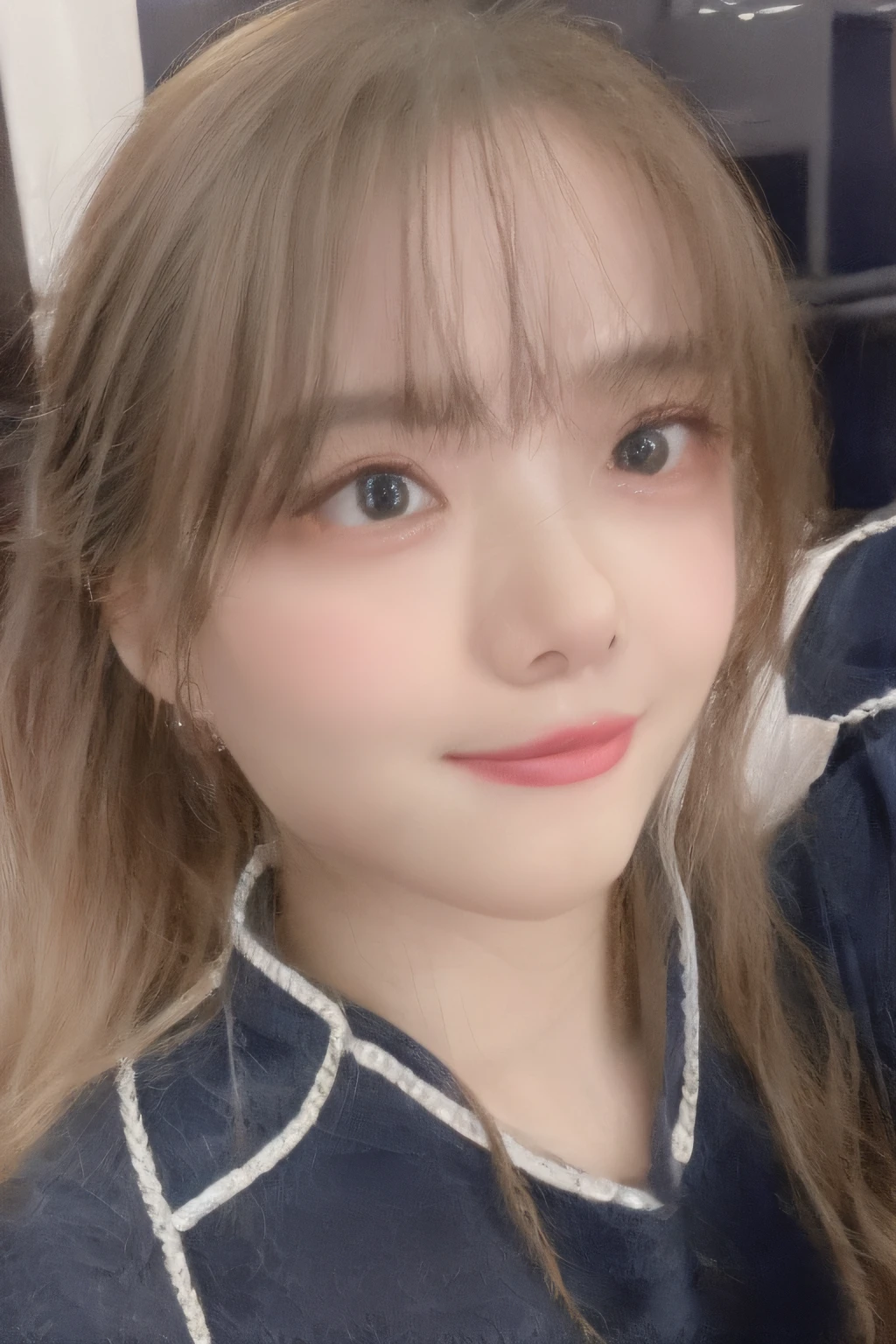 (Best quality, High resolution, Masterpiece :1.3), A tall and pretty woman, Slender abs, Dark brown hair styled in loose waves, Breasts, Wearing pendant, White button up shirt, Belt, Black skirt, (Modern architecture in background), Details exquisitely rendered in the face and skin texture, Detailed eyes, Double eyelid