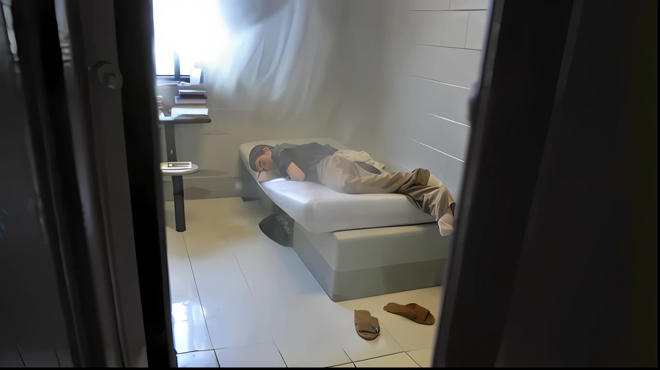 There was a man lying on a bed in his cell, stood in a cell, in a small prison cell, in prison cell, sitting in a prison, jail cell, in jail, sitting in a dark prison cell, photograph credit: ap, resting after a hard fight, In prison, Donald Trump is in jail, with prison clothing