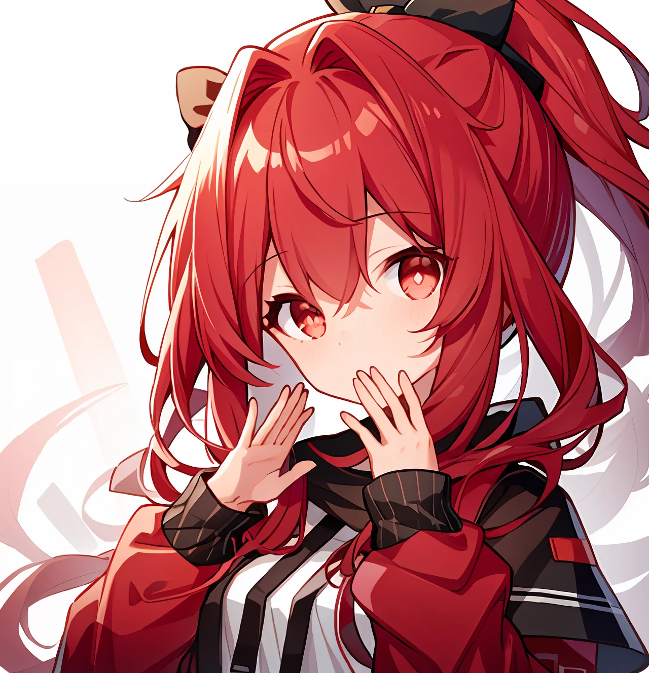 One with a high ponytail,red tinted hair,Girls with slightly cute girls,Simple lines,Open your hands, style