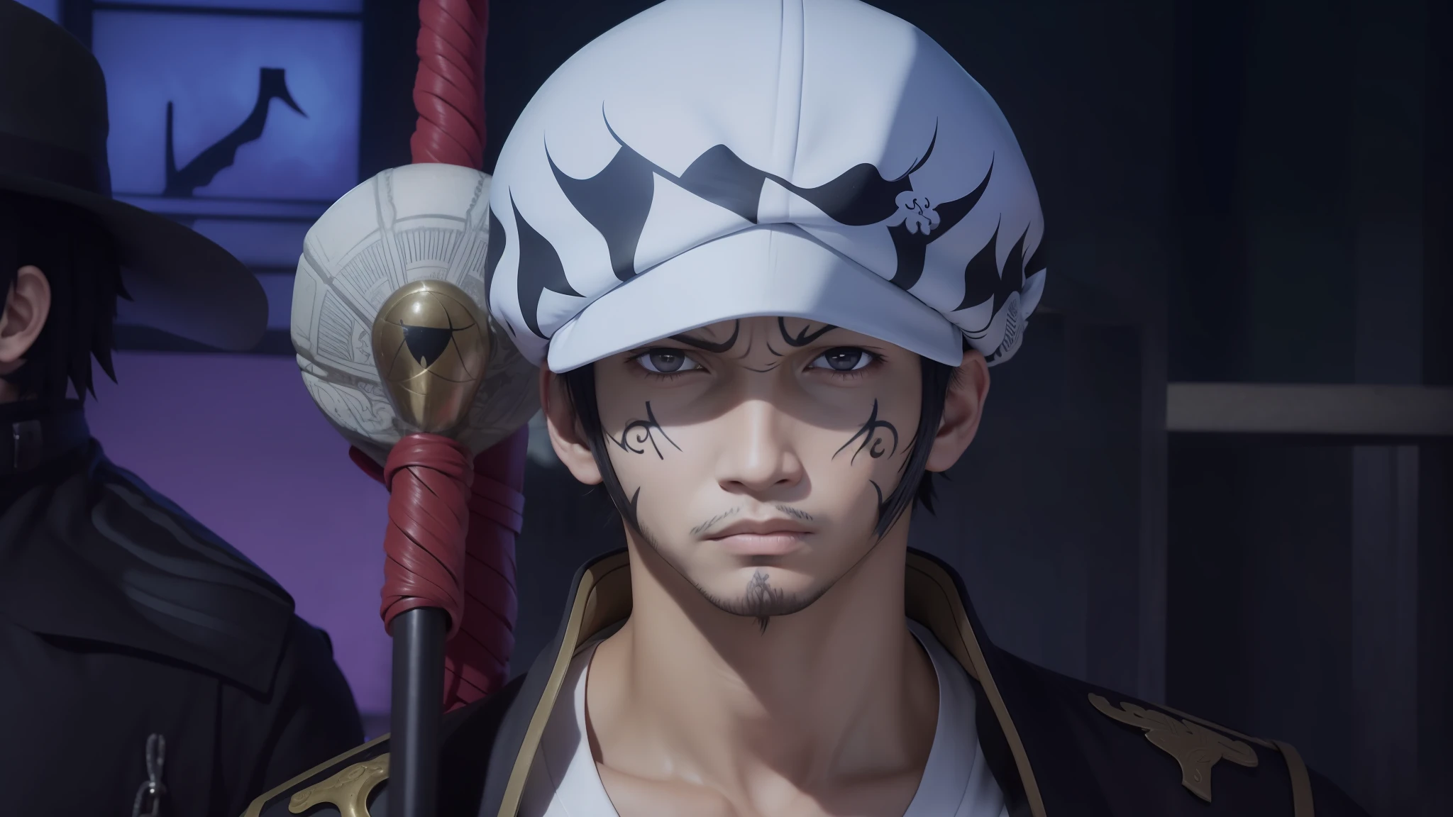 Trafalgar D Law, arc Wano kuni, cool,scary guy, realistic, ultra detail,