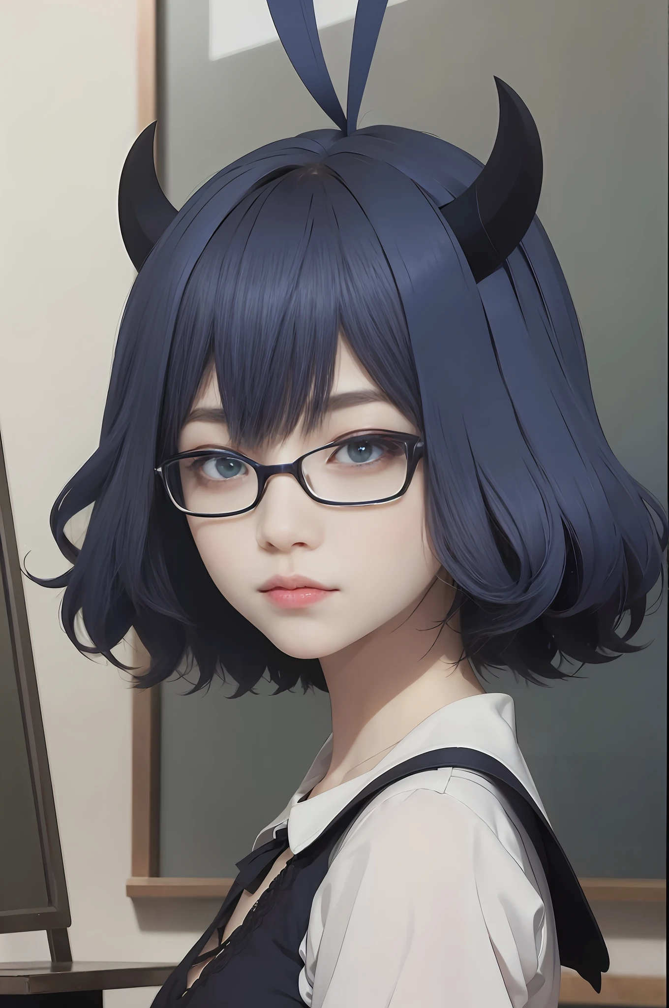 17-year-old cool Korean, big round breasts, cleavage, cropped tank top, skirt, beautiful eyes in every detail, eyelashes, beautiful double eyelids, eyeshadow, hanging eyes, slit eyes, thin beautiful thighs, beautiful thin legs, perfect eye makeup, ((seductive smile, quizza look, evil look)), glass room, kneeling on a big bed, brown hair, bob cut, hands raised, put your hands on your head