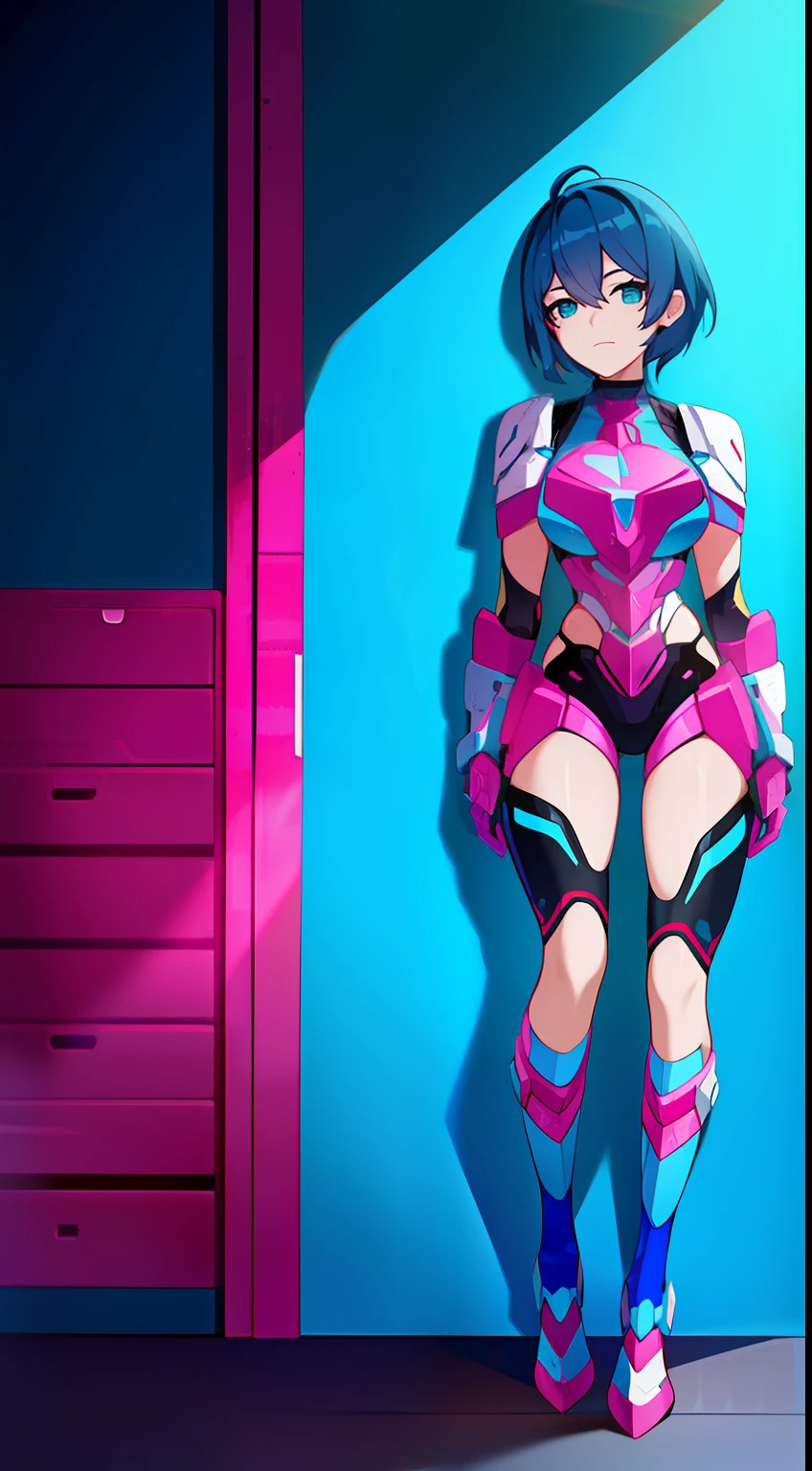 Adult woman, Short blue hair, Cyan eyes, Autobot's pink armor, arch, Masterpiece, hiquality