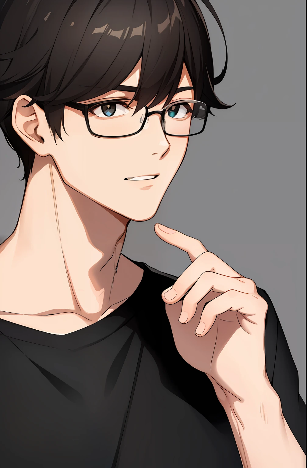 Boy, glasses, black layered hair