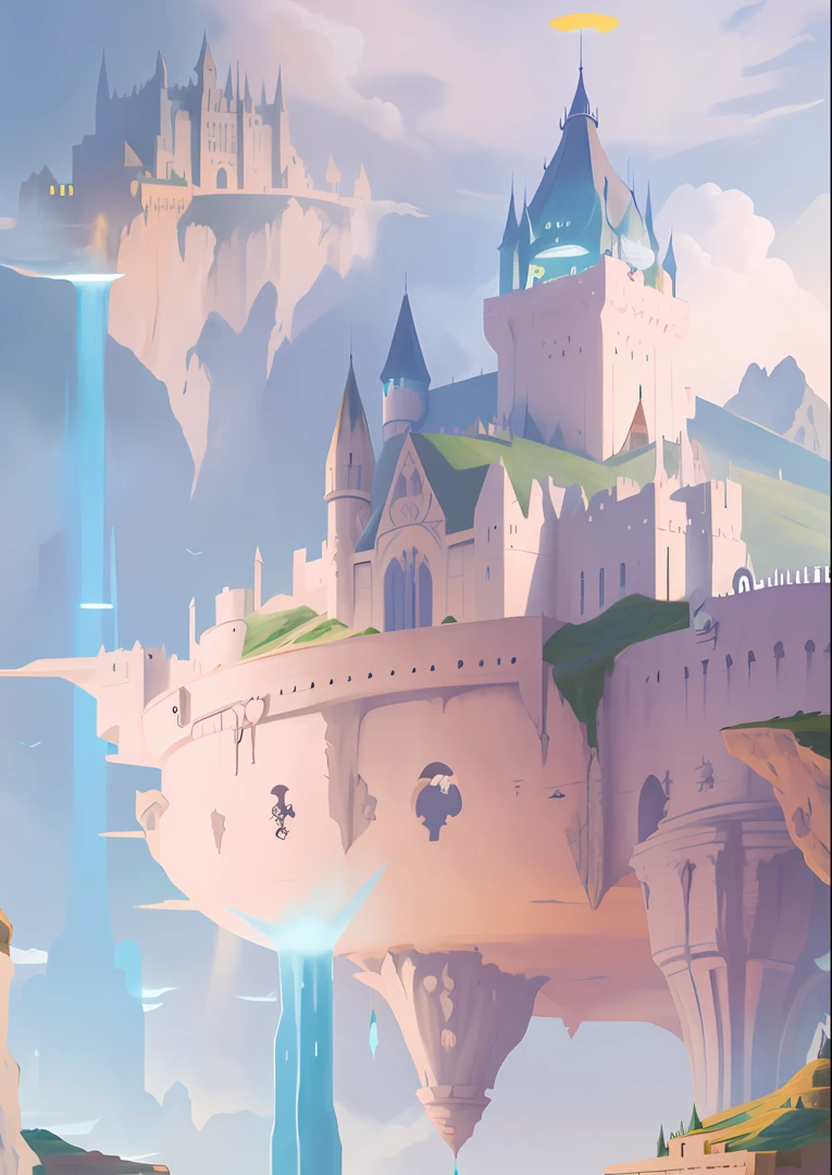 There is a castle in the sky,There is a tower at the top, flying cloud castle, Stylized concept art, fantasy concept art, concept art magical highlight, an immense floating castle, magical fantasy 2 d concept art, castle in the sky style, futuristic castle, painterly concept art, flying castle, inside her surreal vr castle, Rosla global lighting