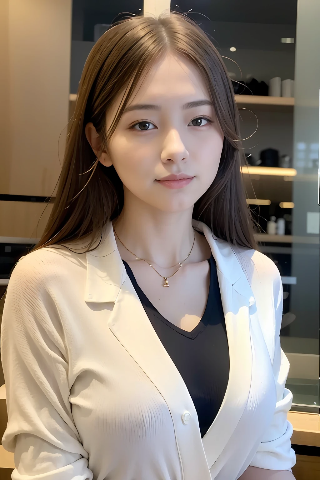 - [ ] photorealistic:1.37, masterpiece, best quality, raw photo, absurdres, uhd, 1girl, wavy hair, brown hair, seductive , looking at viewer, in the large meeting room of the office in the high tower office building in  Tokyo ,Tokyo tower,intricate detail, detailed background, detailed skin, pore, highres, hdr , presentation to ten men , beautiful model, soft light to the face,JP_MODELS,white shirts uniform , midium breasts, a 30 yo woman