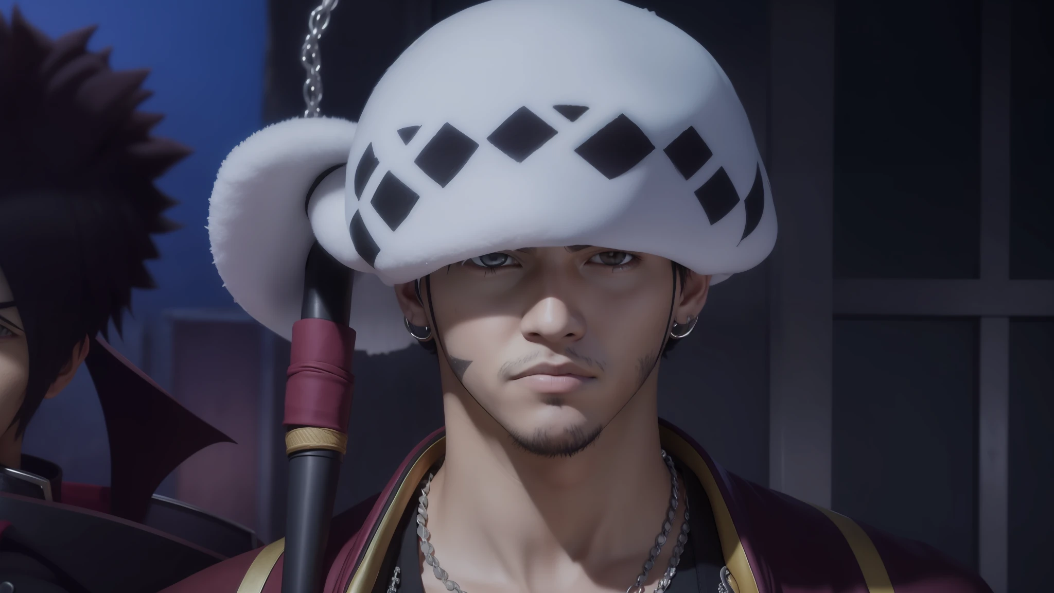 Trafalgar D Law, arc Wano kuni, cool,scary guy, realistic, ultra detail, smaill