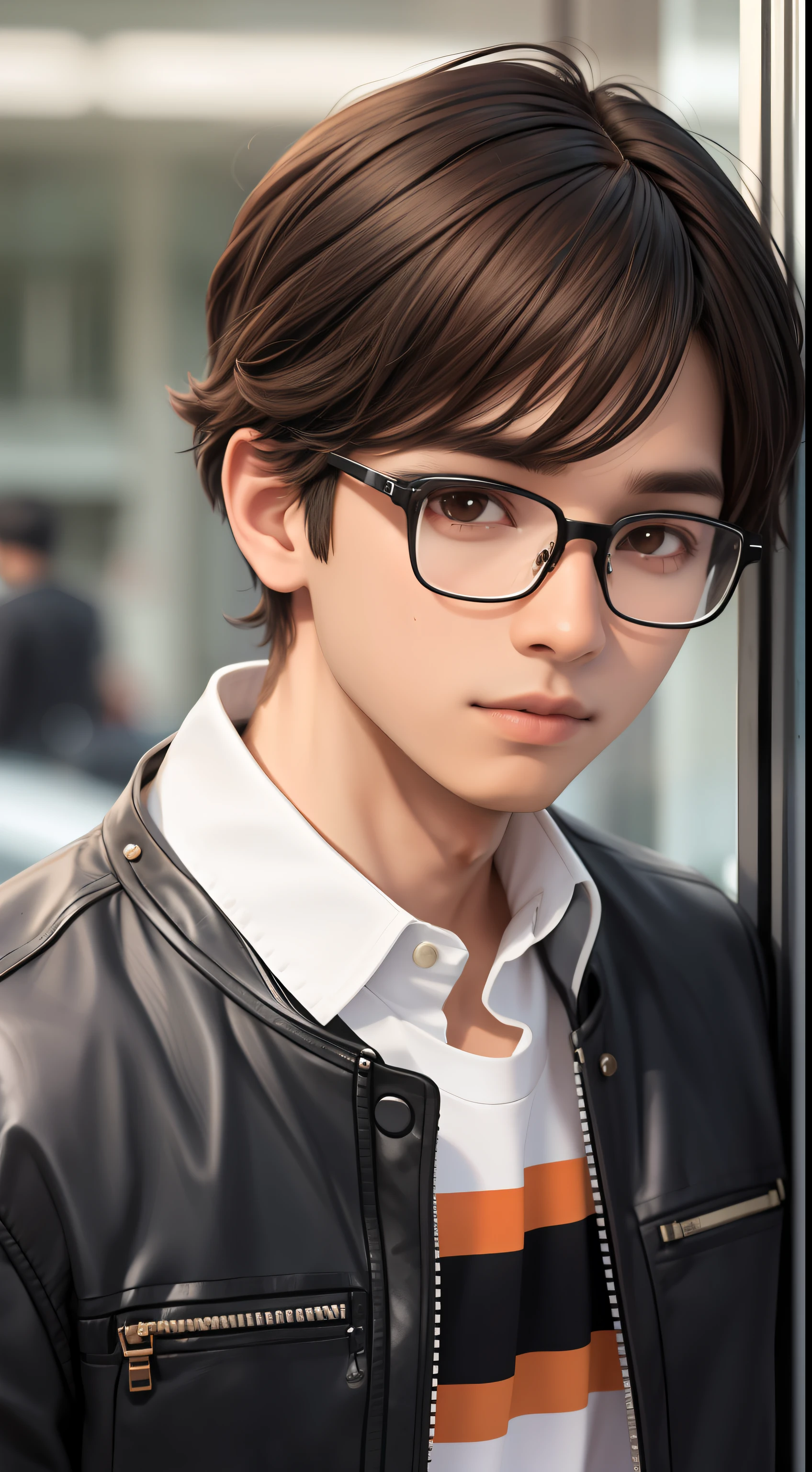 1boy,glasses,solo,black hair,brown eyes,brown hair,sylish hair,looking at viewer,name sakib