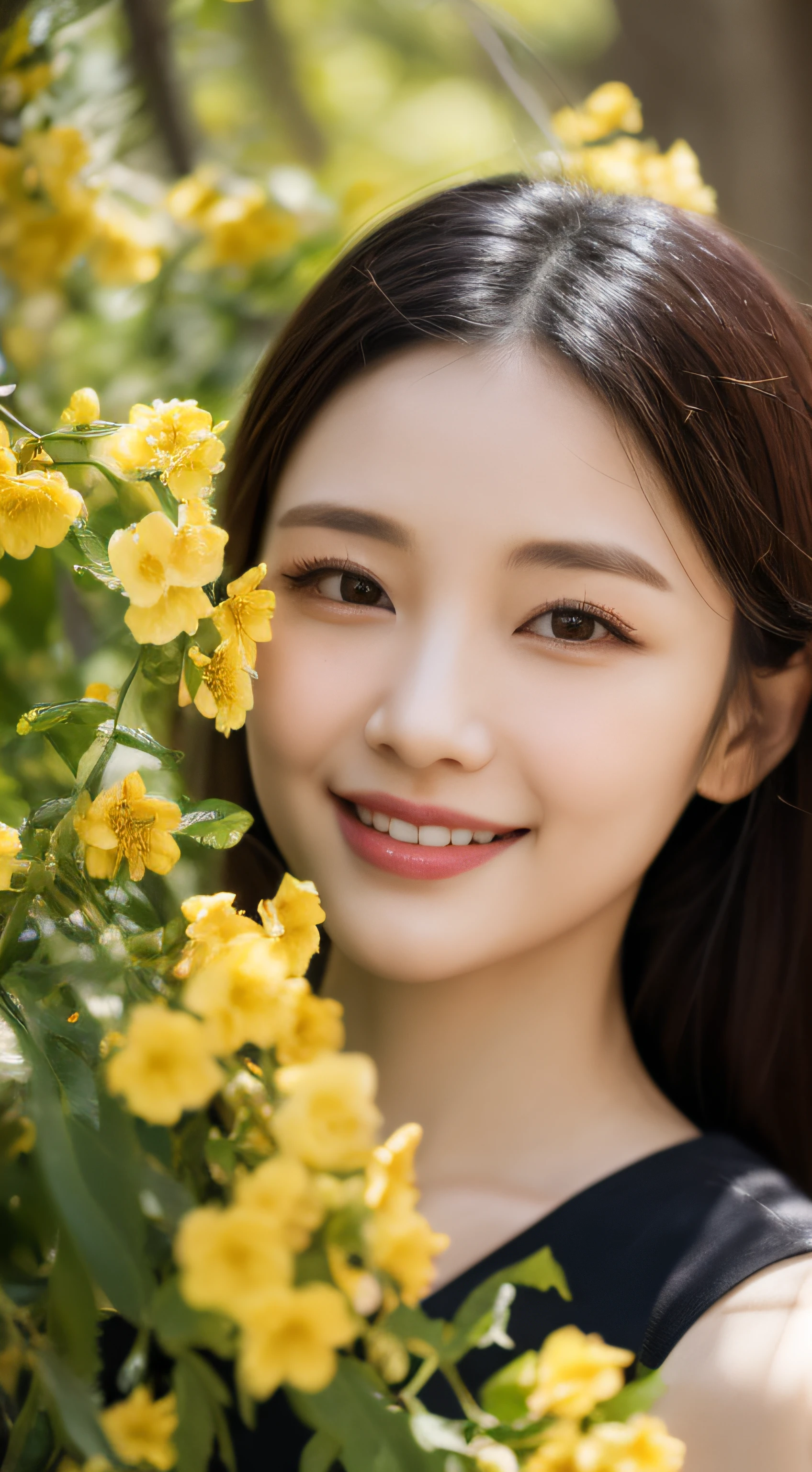 masterpiece, best quality, realistic, cinematic,
1girl, standing, close-up portrait, red aodai, (smile:1), (yellow apricot blossom, (potted flowers:0.8), flowers, falling petals, tree branch), flower in hair, walking in garden