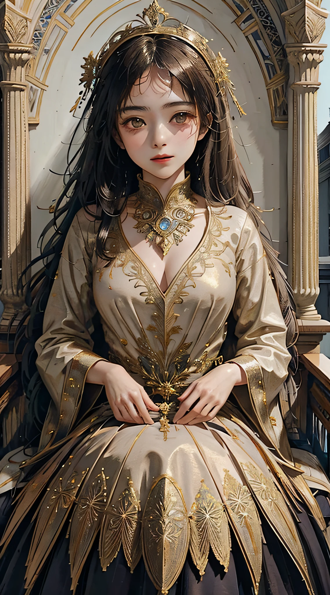 PerfectNwsjMajic,(masterpiece, top quality, best quality, official art, beautiful and aesthetic:1.2), (1girl), extreme detailed,colorful,highest detailed, official art, unity 8k wallpaper, ultra detailed, beautiful and aesthetic, beautiful, masterpiece, best quality, (zentangle, mandala, tangle, entangle) ,holy light,gold foil,gold leaf art,glitter drawing,