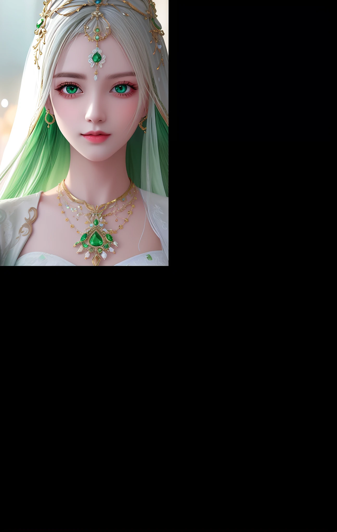 Girl with long blonde hair, three seven points green, green eyes, green outer robe, green snake