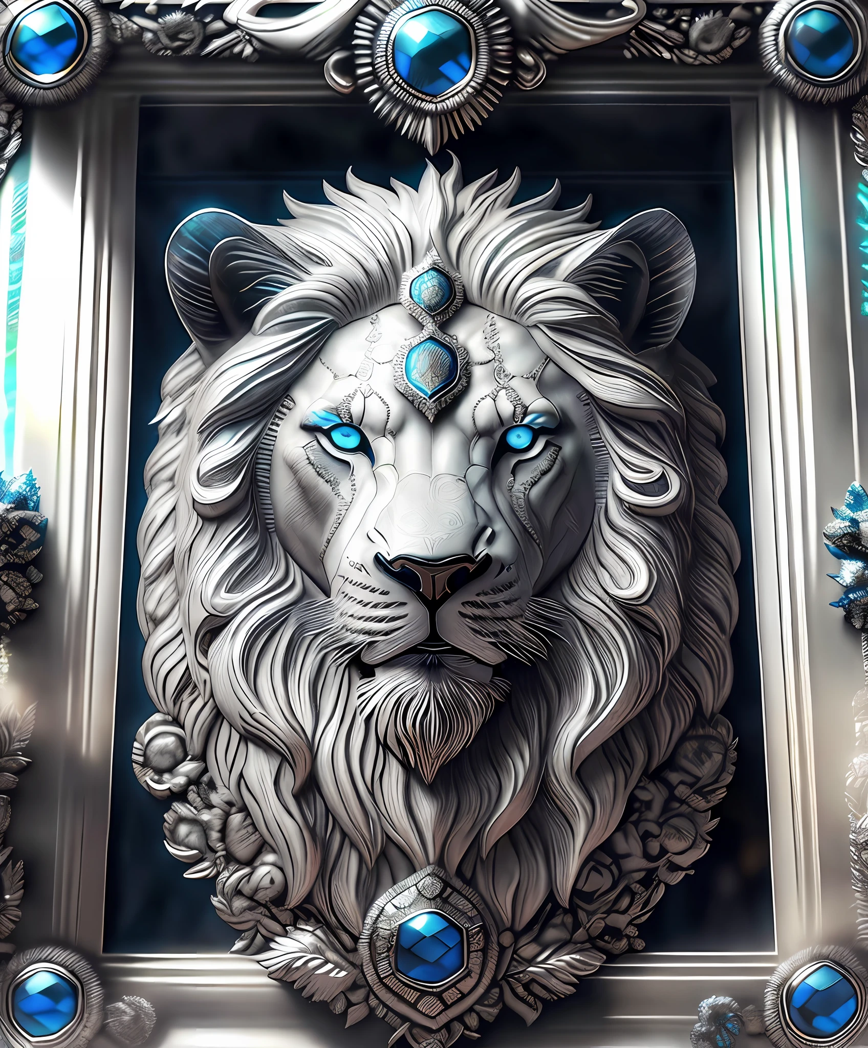 leone, preto, olhos dorados, moldura ornamentada, regal, majestoso, vec, pele, bem cuidado, Esculturas intrincadas, patterns
