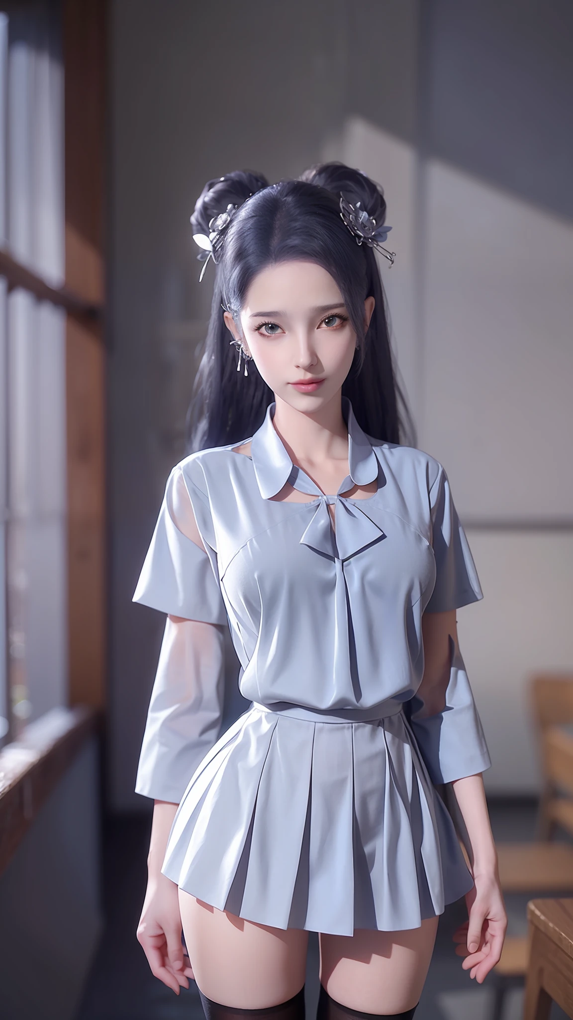 Arad woman posing for photo in short skirt and white shirt, Surrealism female students, Surrealism female students, Realistic schoolgirl, photorealistic anime girl rendering, thighhighs and skirt, 3 d anime realistic, small curvaceous ****, wearing skirt and high socks, Photorealistic anime, cute female student, Realistic anime 3 D style, female student