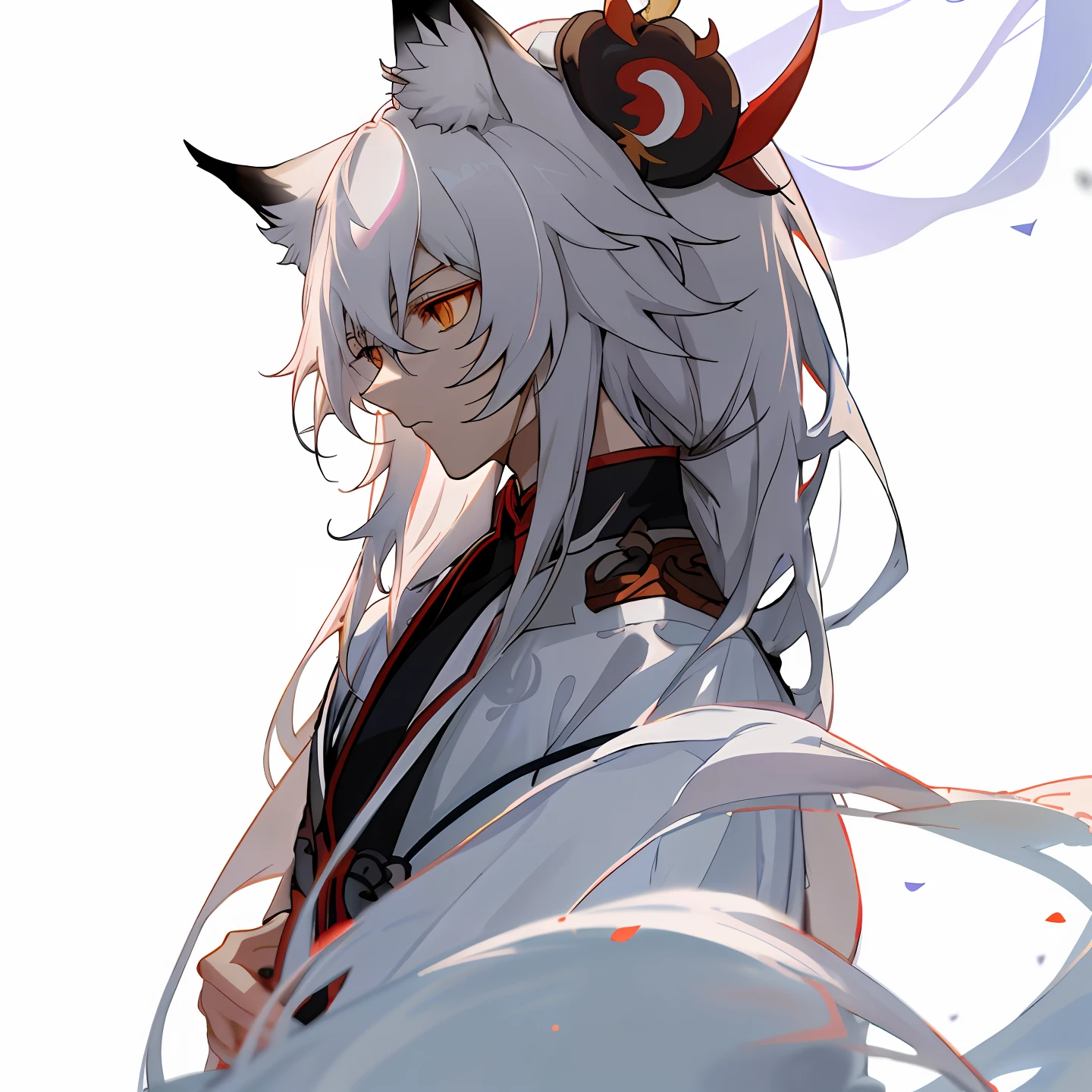 Anime girl with long hair and cat ears holding scissors, heise jinyao, white fox anime, White fox ears, flowing hair and long robes, bian lian, Keqing from Genshin Impact, anime tribal boy with long hair, Inspired by Bian Shoumin, anime figure, handsome guy in demon killer art, zhongli from genshin impact