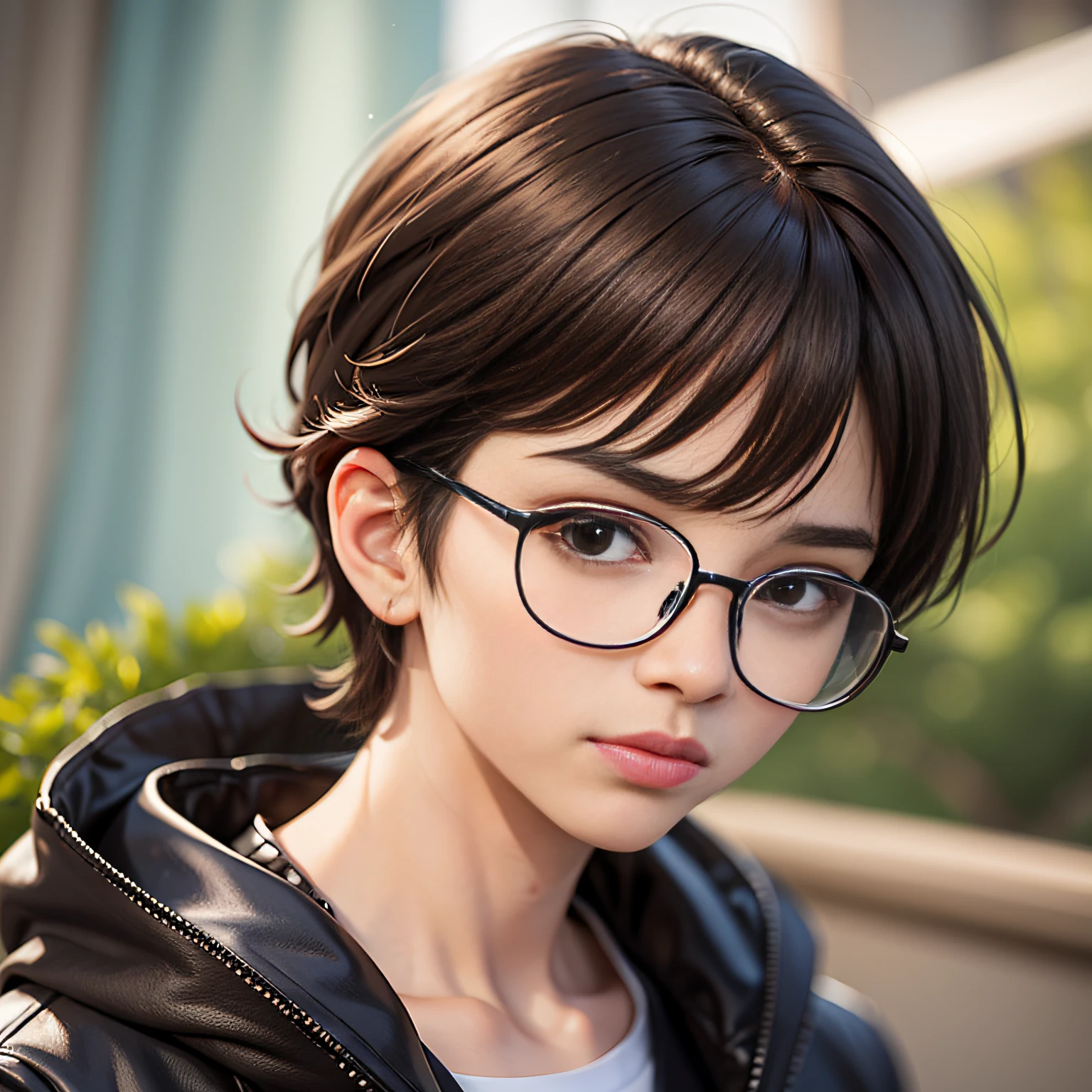 1boy,black glasses,solo,black hair,brown eyes,brown hair,sylish hair,looking at viewer,cartoon portrait