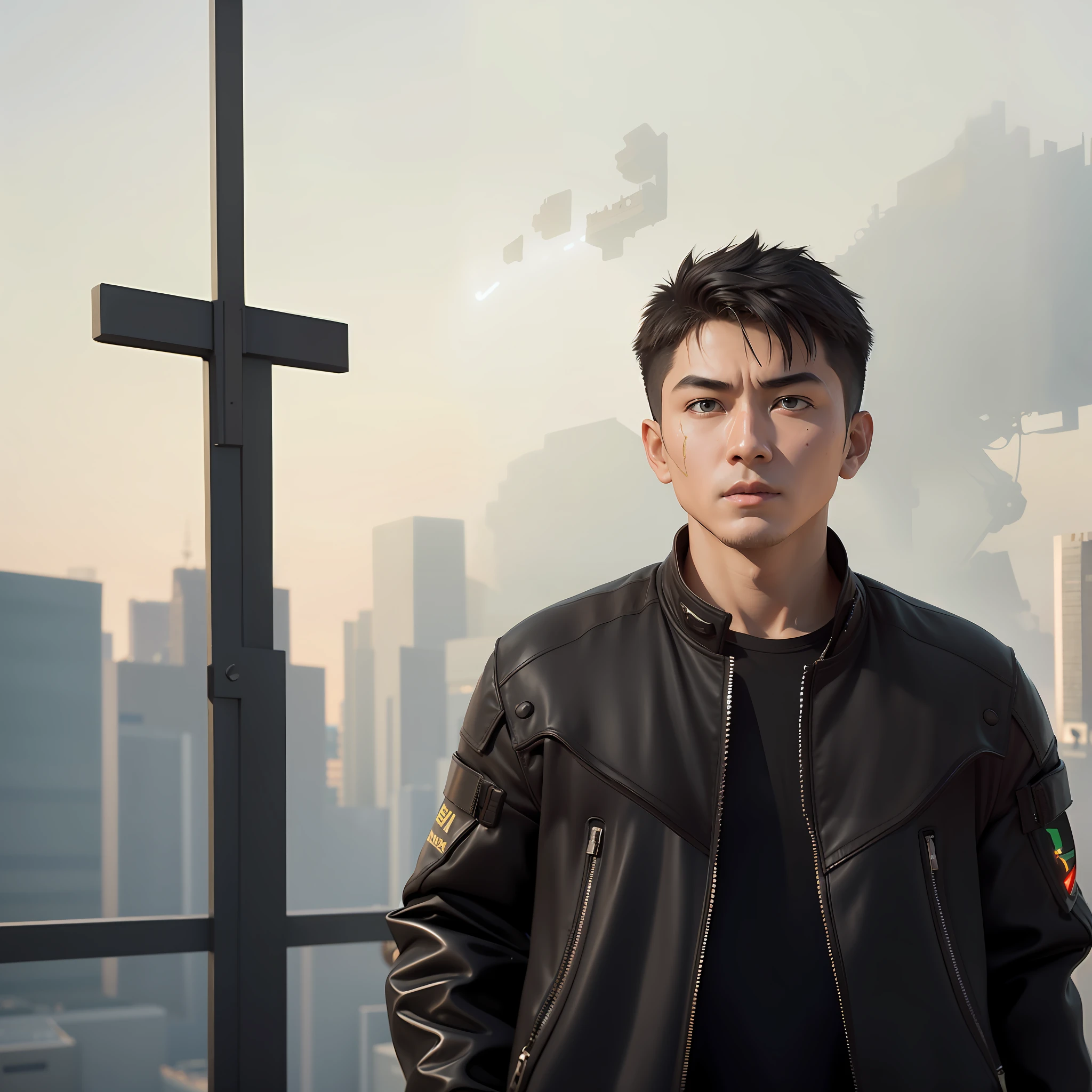 There is a boy in a futuristic costume posing for a photo, Behind him is a Honda Accord sedan，Cyberpunk anime woman， Cyberpunk 2 0 y. o， Cyberpunk anime mecha, cyberpunk anime, cgsociety 8 k, cgsociety 8k, cgsociety 8k, Fantastic cyberpunk, wojtek fus, Phlegm sputum, phlegm. sci-fy, inspired by Leng Mei, Dress changed to futuristic clothes