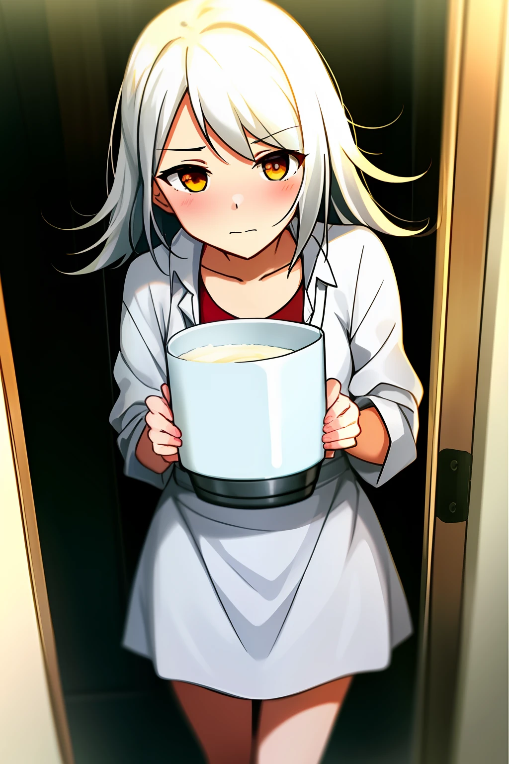quadratic element，White-haired girl，Shy，Exposed milk，