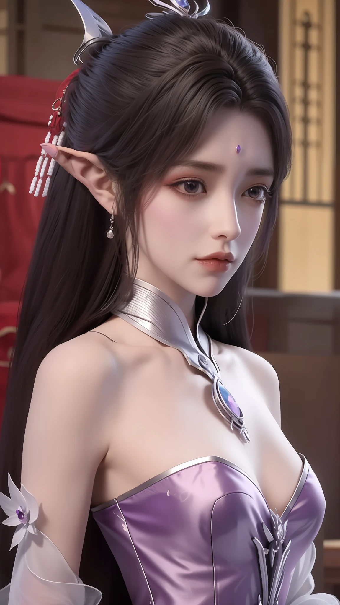 Arad woman dressed in purple poses in the water, Keqing from Genshin Impact, lunar themed attire, zhongli from genshin impact, astral witch clothes, alluring elf princess knight, Portrait Chevaliers du Zodiaque Fille, fantasyoutfit, gorgeous female paladin, astri lohne, full-body xianxia, ayaka game genshin impact