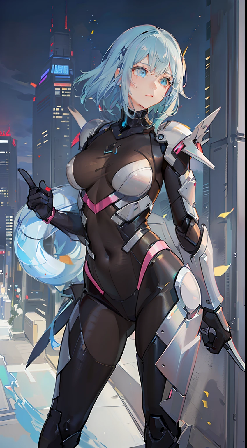 Adult woman, Short blue hair, Cyan eyes, Autobot's pink armor, arch, Masterpiece, hiquality