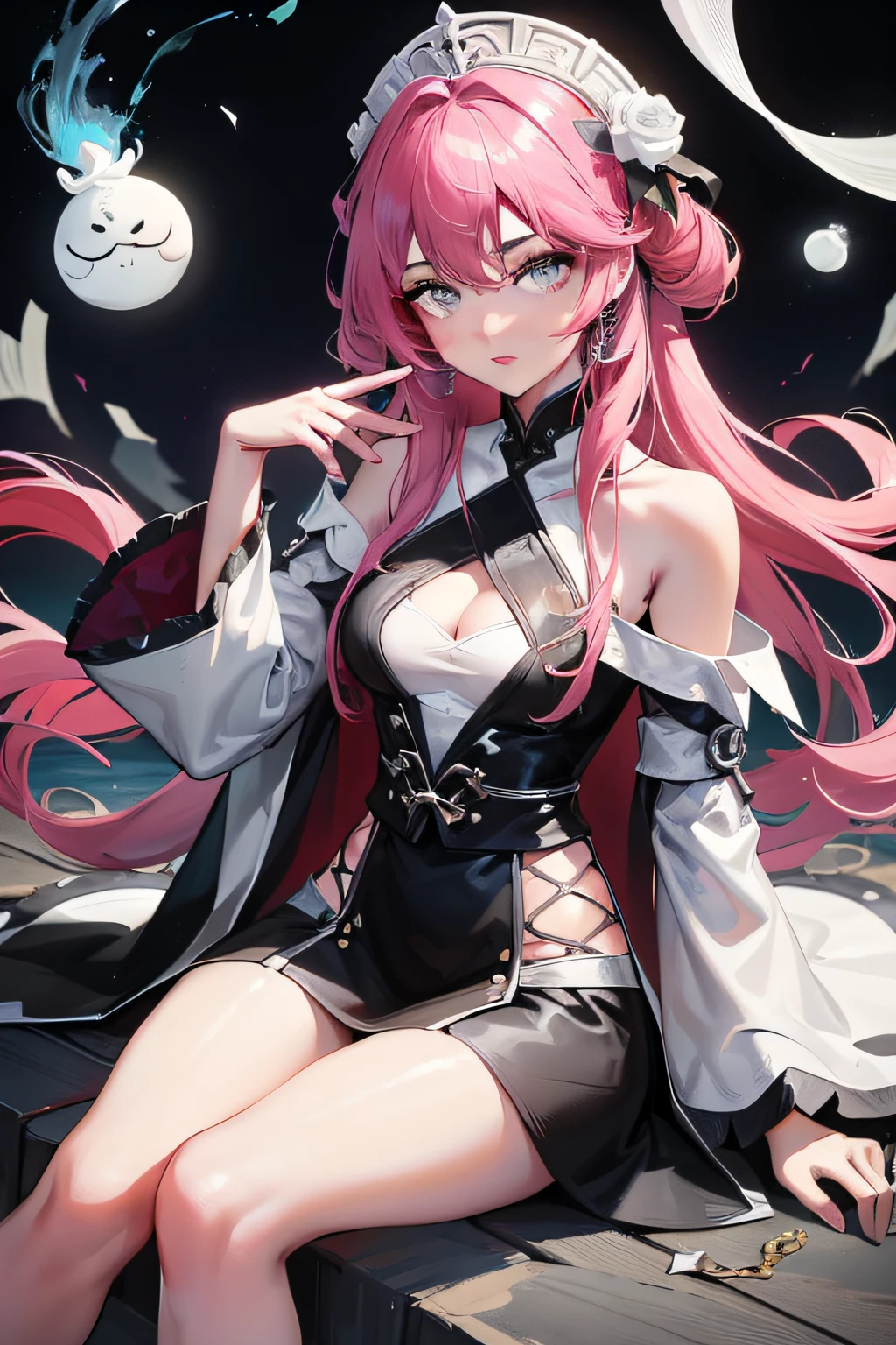 Freljord: 1.3,(1girl: 1.9)Go,Beautuful Women,The robe is black and white,Sit on the Go board,A pink-haired,blacksilk,ancient wind,Toss the pieces