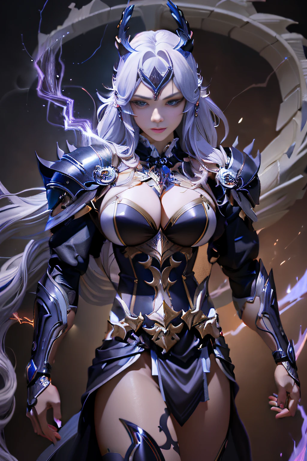 a close up of a woman with a sword and armor, （huge tit，Very deep cleavage）2. 5 D CGI anime fantasy artwork, 3 D rendering character art 8 K, Detailed digital anime art, Detailed digital 2D fantasy art, detailed fantasy digital art, Epic fantasy digital art style, Epic fantasy art style HD, detailed fantasy art, Armor Girl, hyper-detailed fantasy character