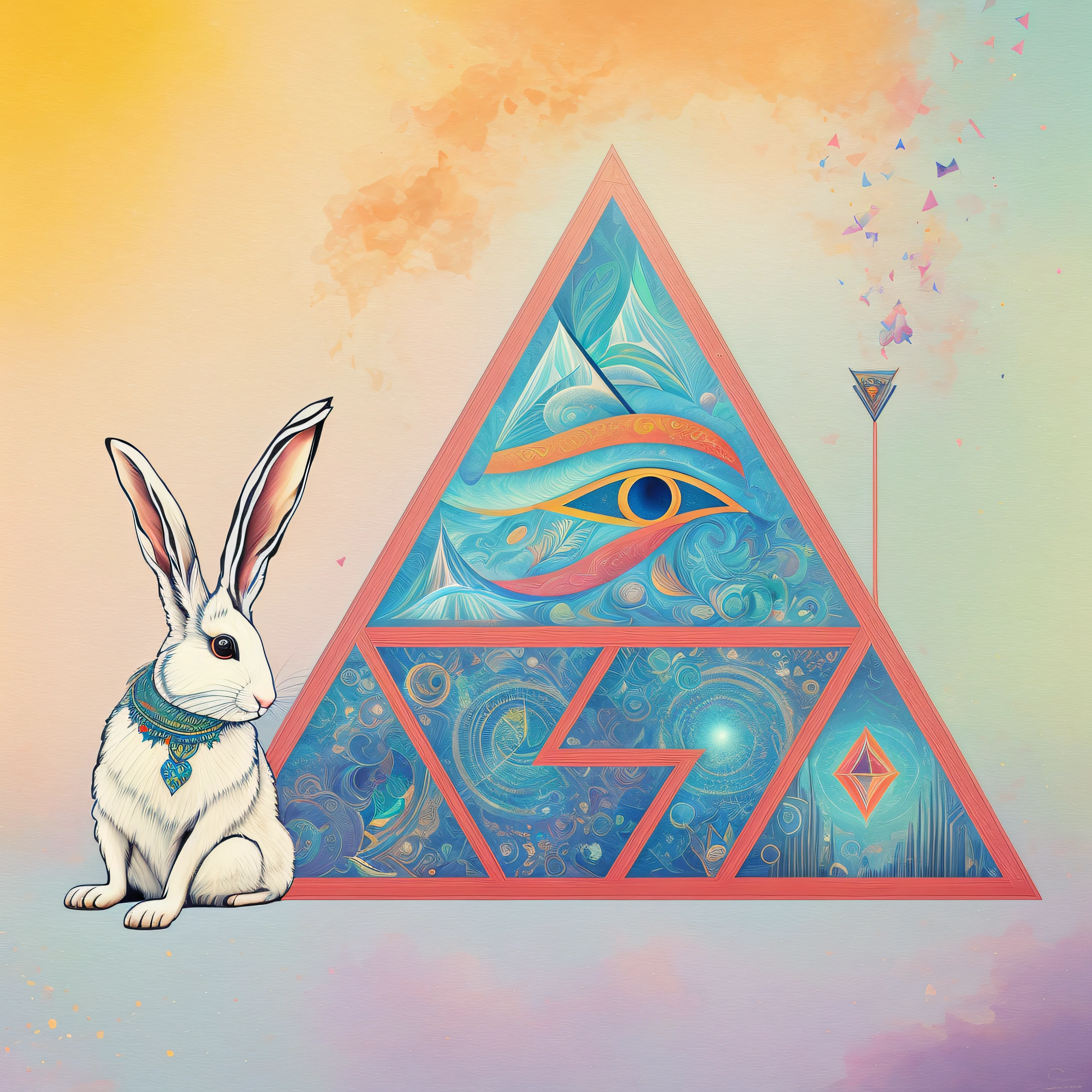 painting of a rabbit and a triangle with one eye, Threyda, visionary art style, Directed by: Caroline Carruagem-Dayez, Jen Bartel, visionary arts, Artistic illustration, psychedelic illustration, visionary art, Directed by: Jeka Kemp, Directed by: Jeanna Back, canalizando a energia do terceiro olho, Beeple e Jeremias Ketner, highly detailed visionary art, visionary painting