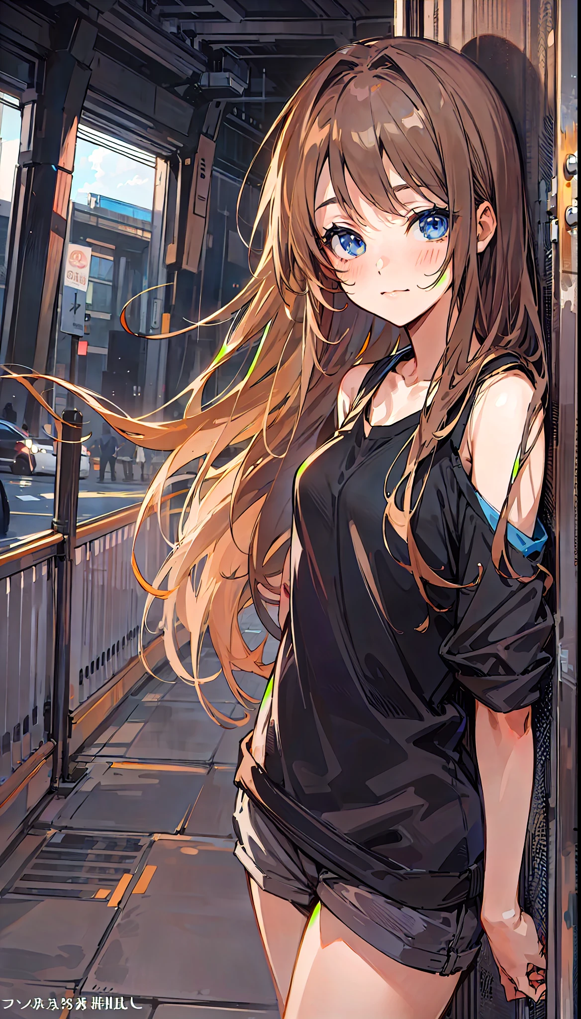 bronze long hair and a faint smile, pixiv , anime girl in real life, cute natural anime face, very beautiful cute, black shirt, one girl