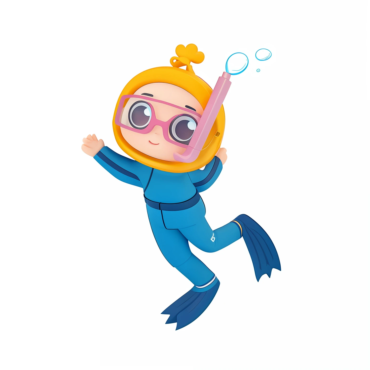 Cartoon image of a in a wetsuit and goggles, a diver is under the sea, a diver is under the sea, deep sea diver, Astronauts at the bottom of the sea, venus squid astronaut, wet suit, swimming deep underwater, mascot illustrations, Underwater in the ocean at night, humans hide in the underwater, Cute cartoon character, 2D illustration,3D texture,Blind box style,3Drenderingof,8K,ultraclear