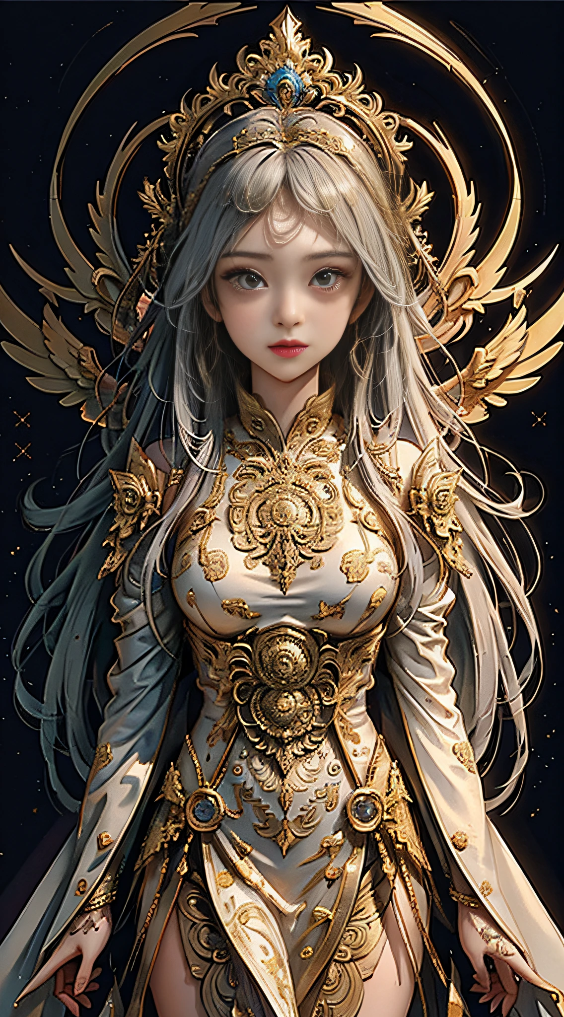 PerfectNwsjMajic,(masterpiece, top quality, best quality, official art, beautiful and aesthetic:1.2), (1girl), extreme detailed,colorful,highest detailed, official art, unity 8k wallpaper, ultra detailed, beautiful and aesthetic, beautiful, masterpiece, best quality, (zentangle, mandala, tangle, entangle) ,holy light,gold foil,gold leaf art,glitter drawing,