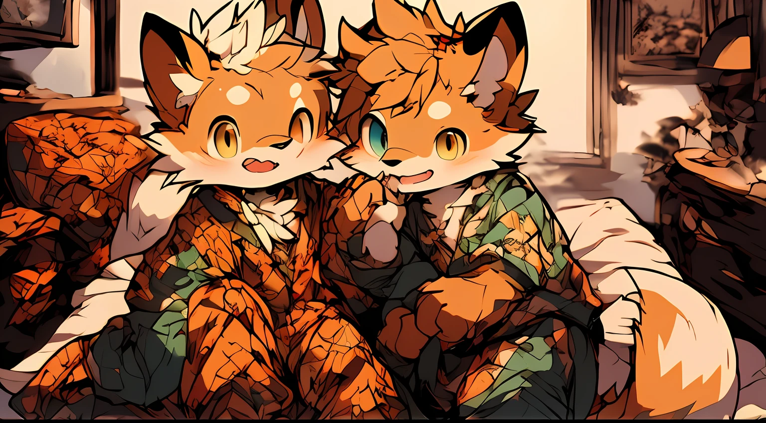 Style picture of a squirrel in pajamas lying on bed with its limbs open, Shota,large tail,Shota,Drooling in the mouth,Wet hands,commission on furaffinity, very very beautiful furry art, furaffinity commission, squirrels, jazza and rossdraws, Furry art!!!, zerochan art, Colorful squirrel city, Detailed fanart, fursona art, wearing fancy clothes, Furry tail,