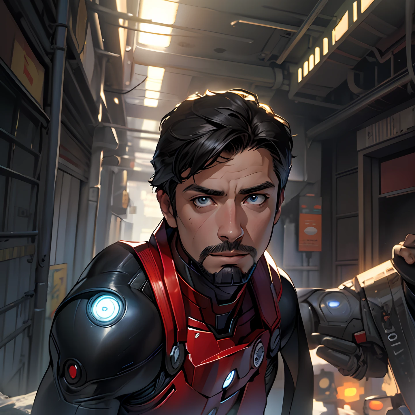 A closeup of a twenty-one-year-old in a black wetsuit with a sword, Cyborg Male, Paul Atreides, Kenshiro, Android male, Jacen Solo, profile picture, Android James, male cyborg, sharp and elegant black armor, my original face as Iron Man, Gantz,  no text, concept art by my original face