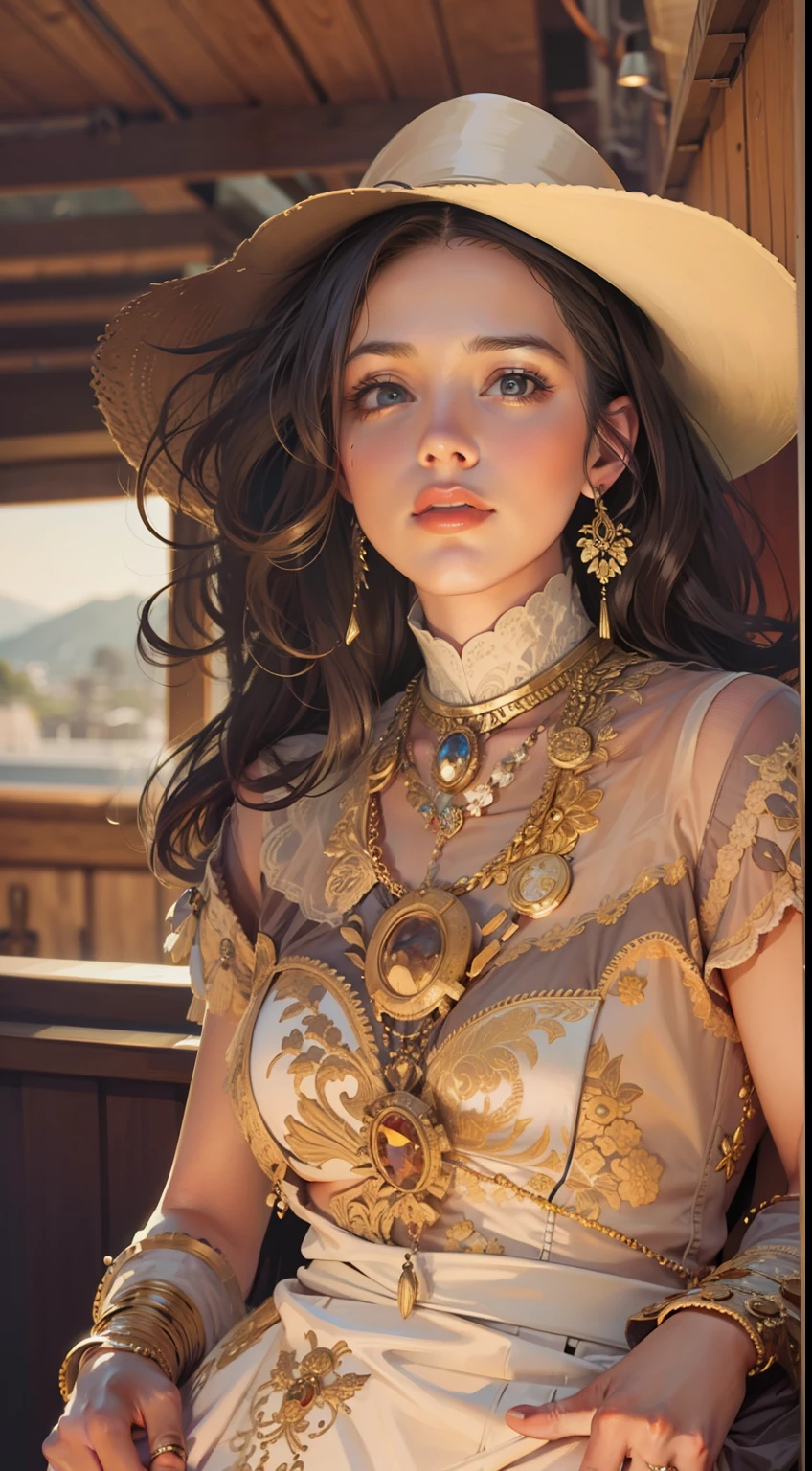 Beautiful woman in intricate Retro Vintage Western Outfit