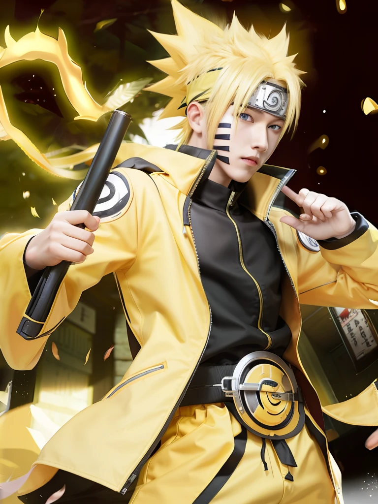 Best quality, ultra high resolution, ultra-detailed,realistic,yellow hair,18 years old,boy,Naruto Headband,Uzumaki Naruto,