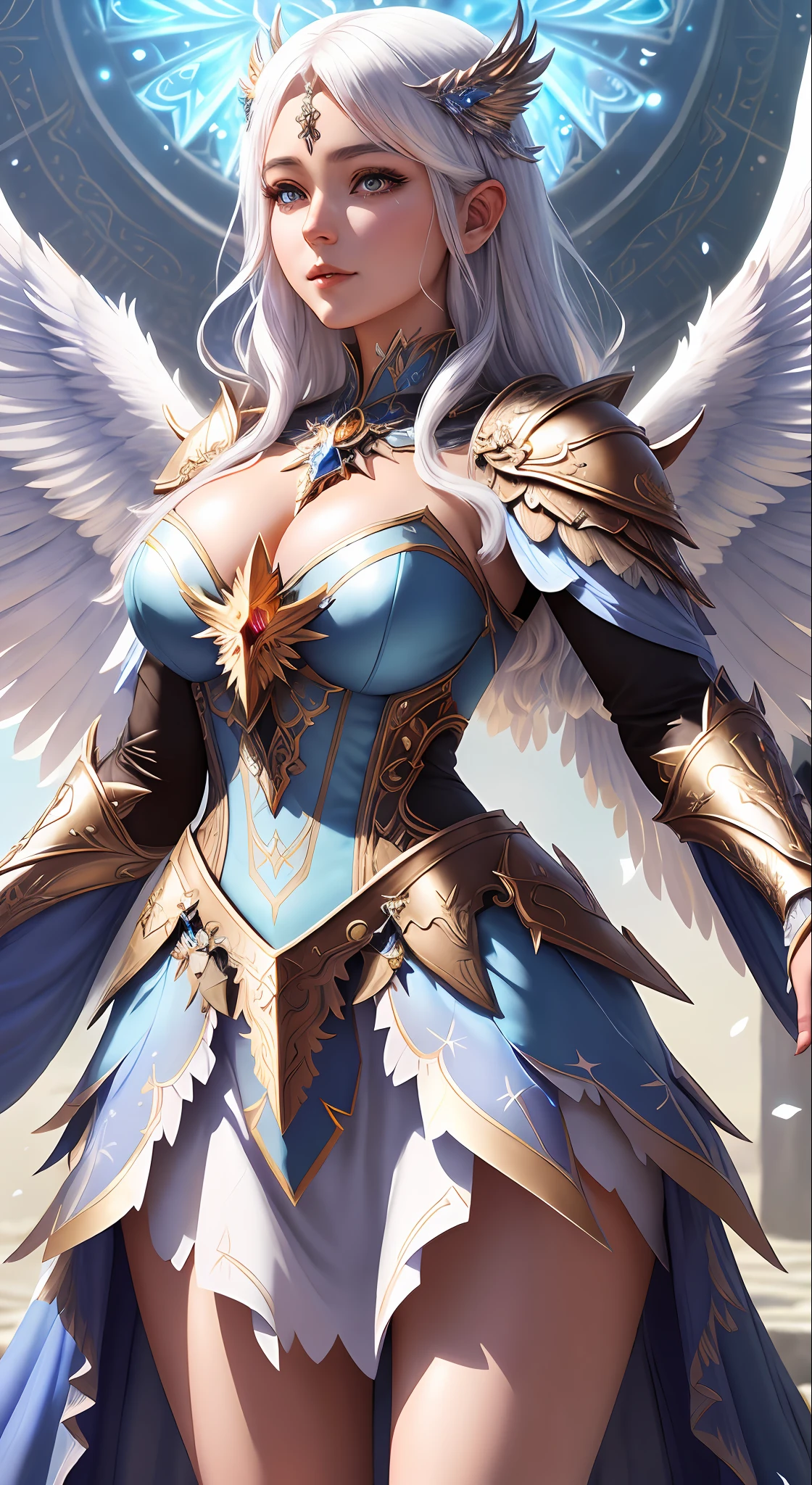 Close-up of a woman in a dress with wings, Beautiful celestial mage, clothed in ethereal armor, as a mystical valkyrie, astral witch clothes, White-haired god, beautiful female witch, fantasyoutfit, Extremely detailed Artgerm, epic exquisite character art, Epic fantasy art style HD, Fantasy art style, beautiful female witch, Beautiful teenage girl