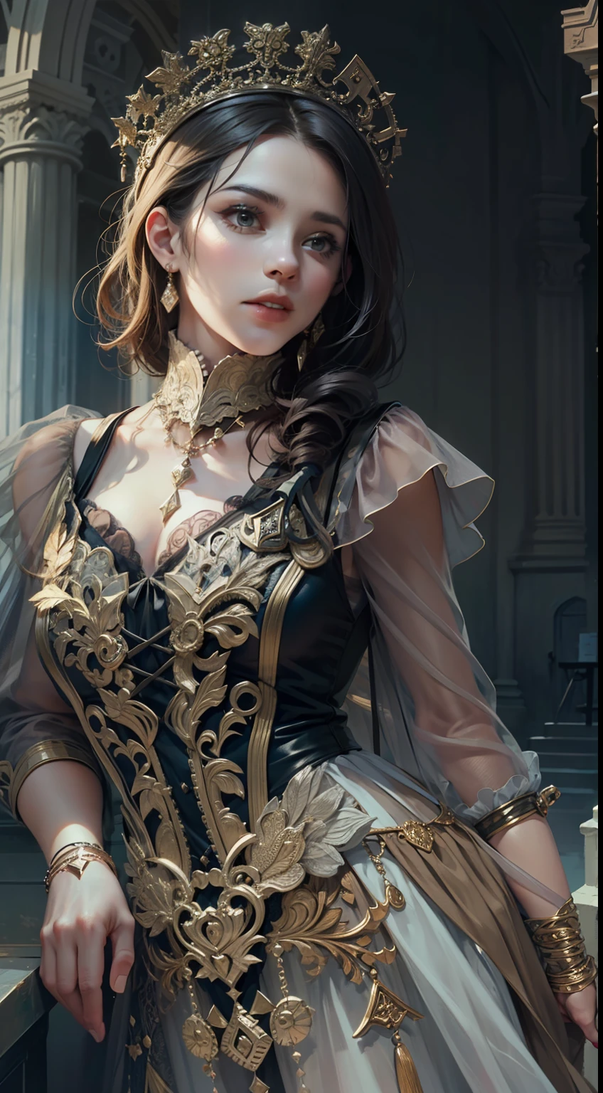 Beautiful woman in intricate Romantic Vintage Gothic Outfit