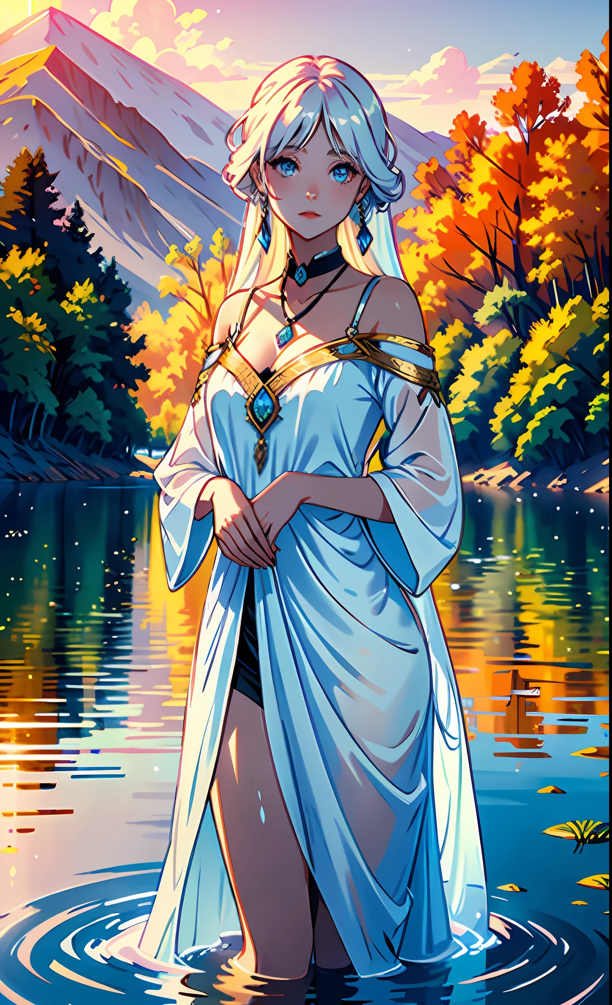 1 girl, serene expression, mesmerizing eyes, straight long hair, flowing dress, poised posture, porcelain skin, subtle blush, crystal pendant
BREAK
golden hour, (rim lighting):1.2, warm tones, sun flare, soft shadows, vibrant colors, painterly effect, dreamy atmosphere
BREAK
scenic lake, distant mountains, willow tree, calm water, reflection, sunlit clouds, peaceful ambiance, idyllic sunset, ultra detailed, official art, unity 8k wallpaper
, zentangle, mandala