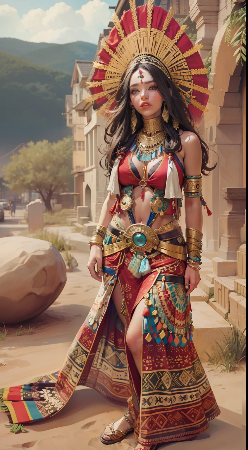 Beautiful woman in intricate Tribal Retro Boho Outfit
